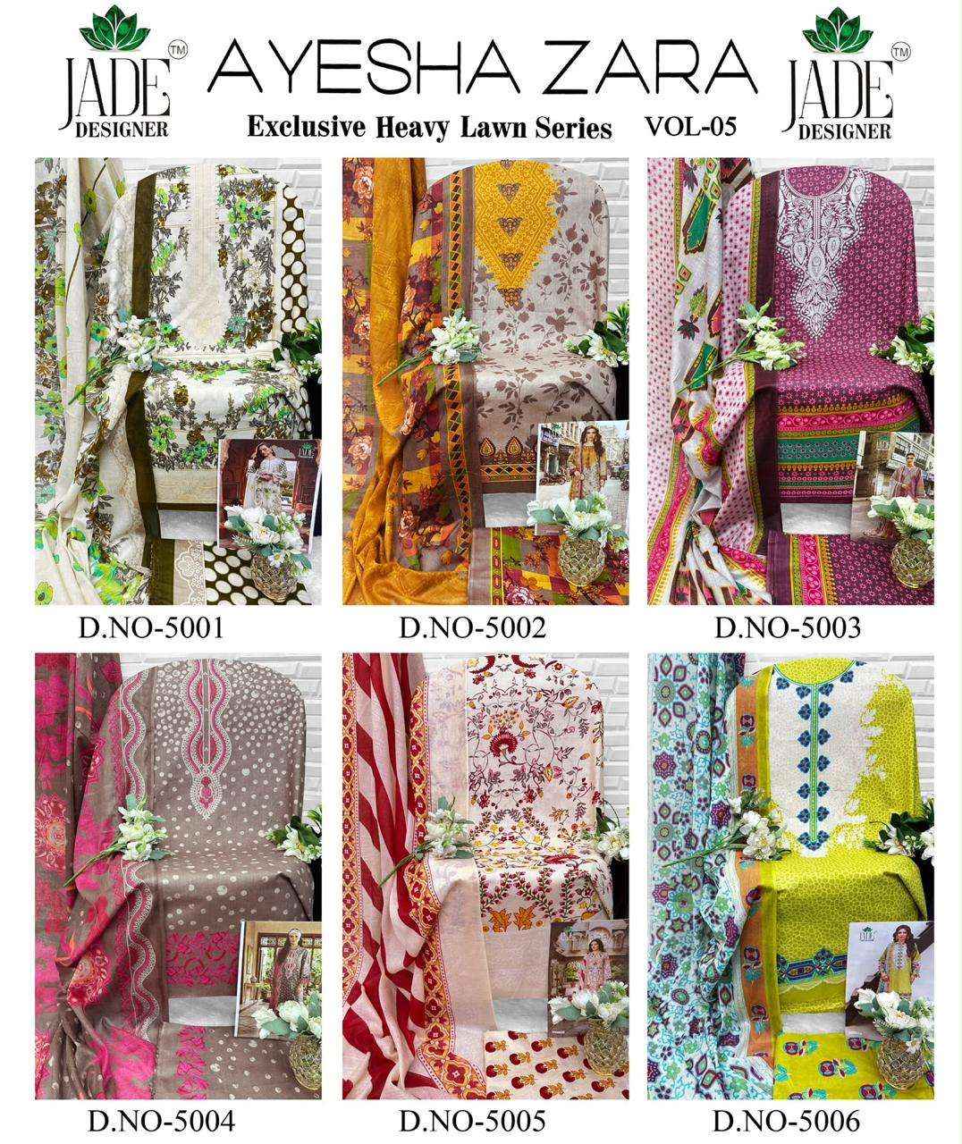 JADE AYESHA ZARA VOL 5 LAWN COTTON DIGITAL PRINT SALWAR SUIT _ SURAT WHOLESALE TEXTELI MARKET PRICE ( 6 PCS CATALOG )