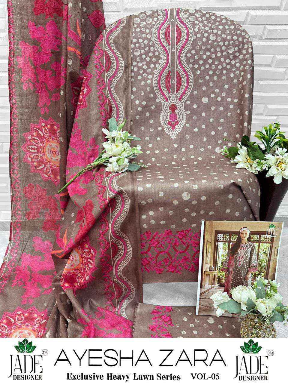 JADE AYESHA ZARA VOL 5 LAWN COTTON DIGITAL PRINT SALWAR SUIT _ SURAT WHOLESALE TEXTELI MARKET PRICE ( 6 PCS CATALOG )