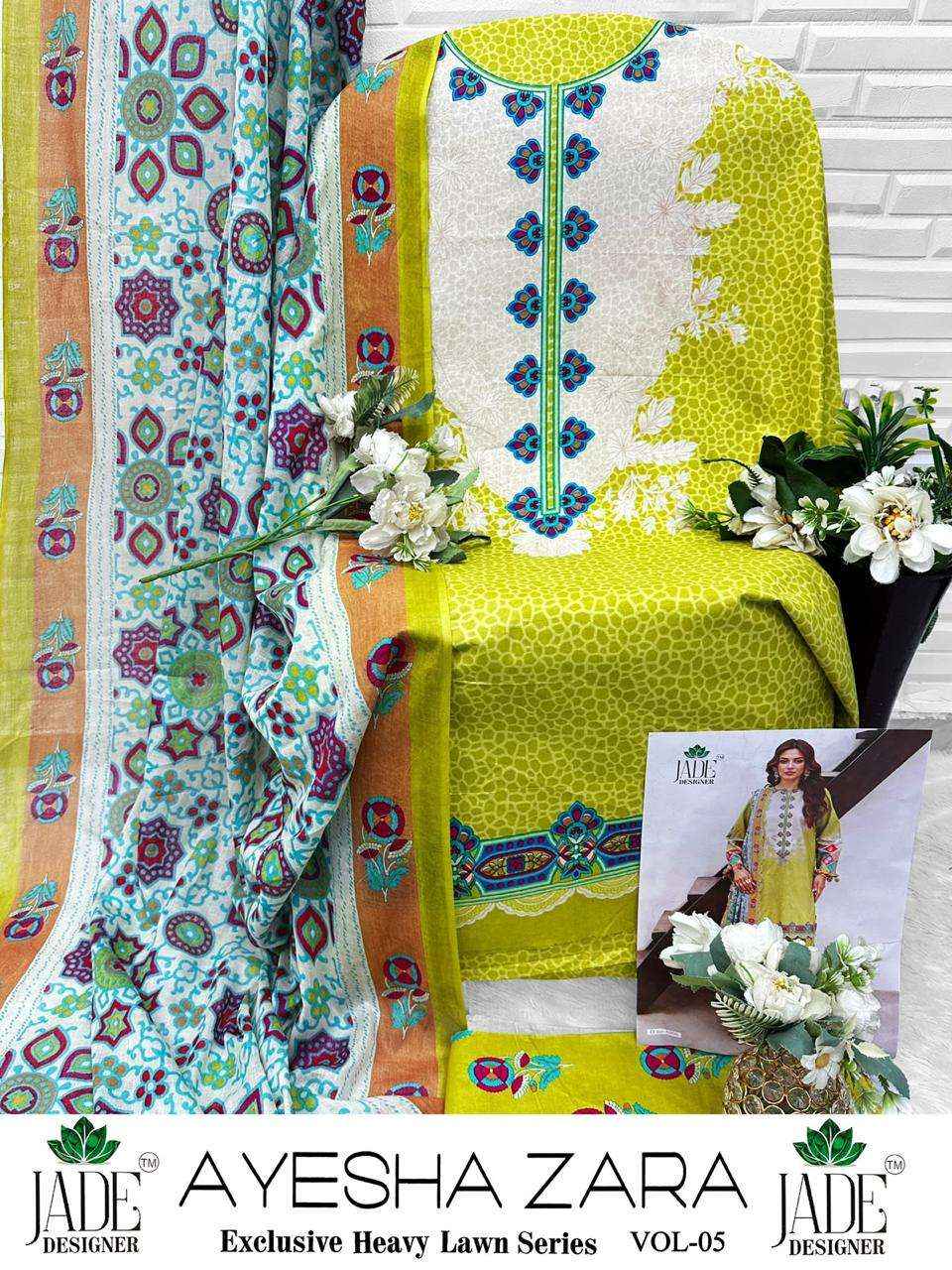 JADE AYESHA ZARA VOL 5 LAWN COTTON DIGITAL PRINT SALWAR SUIT _ SURAT WHOLESALE TEXTELI MARKET PRICE ( 6 PCS CATALOG )