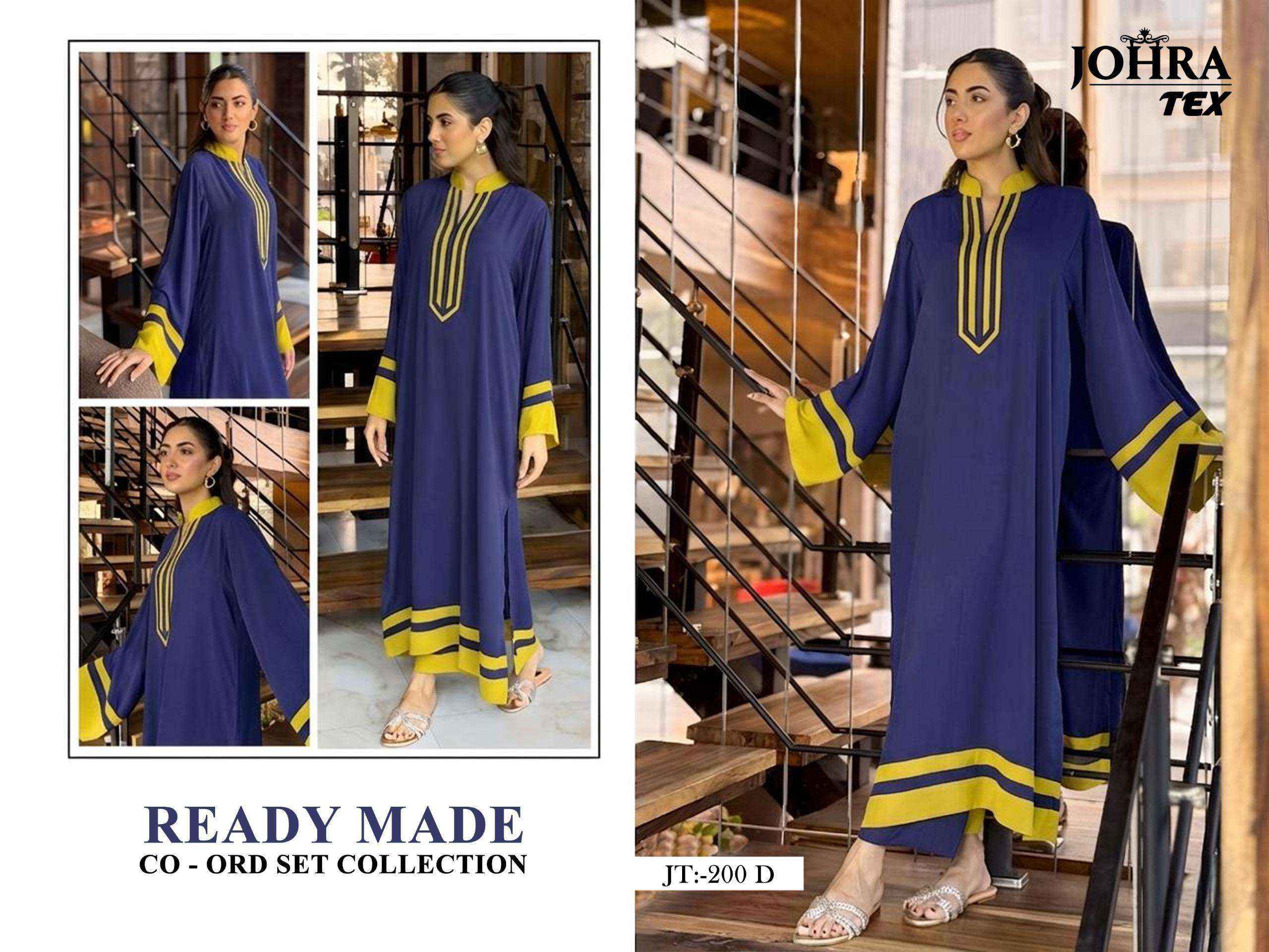 JOHRA TEX JT 200 DEF VISCOSE FANCY WORKS PAKISTANI STYLE KURTI WITH BOTTOM PAIR _ SURAT WHOLESALE MARKET PRICE ( 3 PCS CATALOG )
