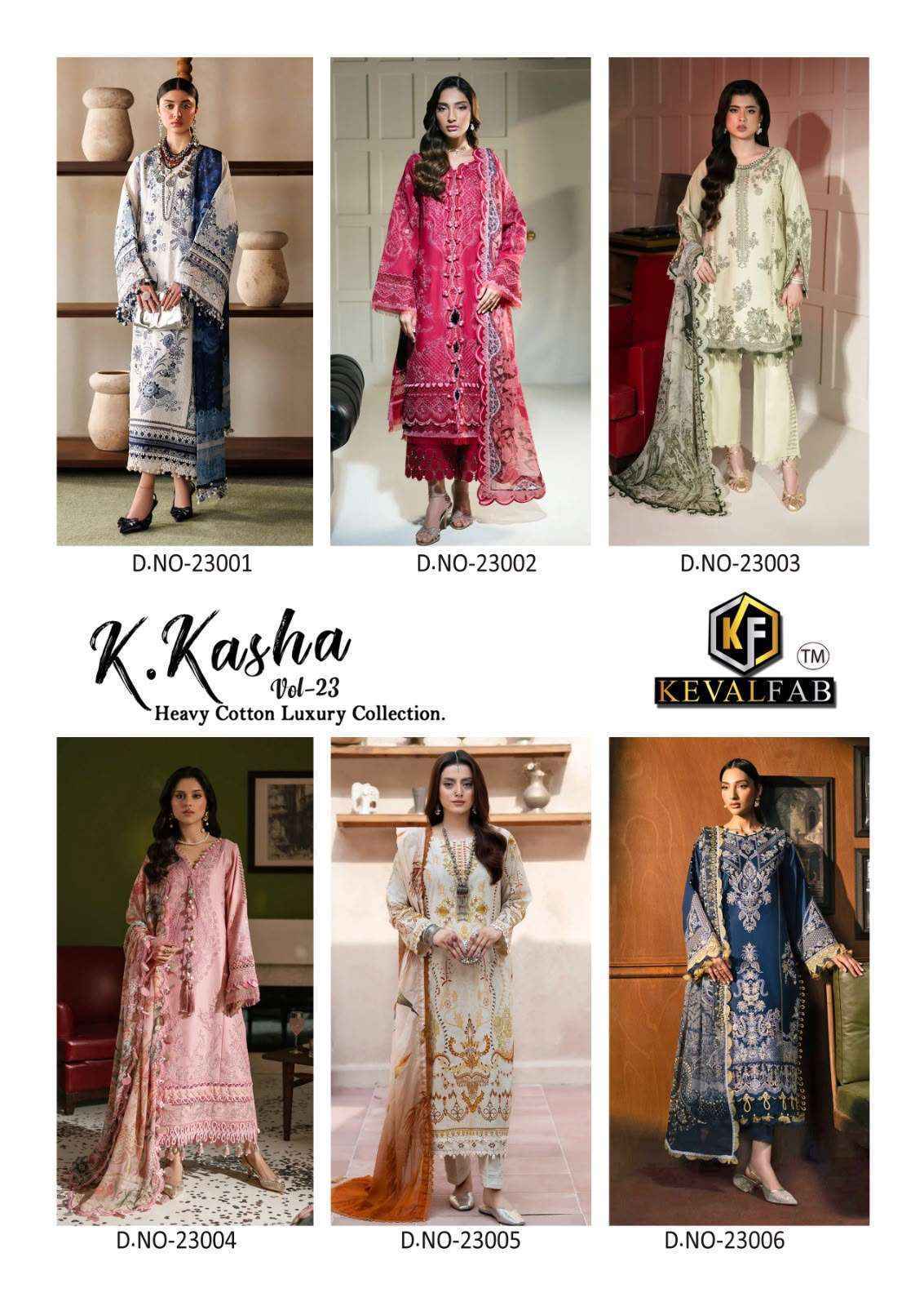 Keval Fab K Kasha Vol-23 Cotton Dress Material, Wholesale Pakistani Suits ( 6 pc Catalog )