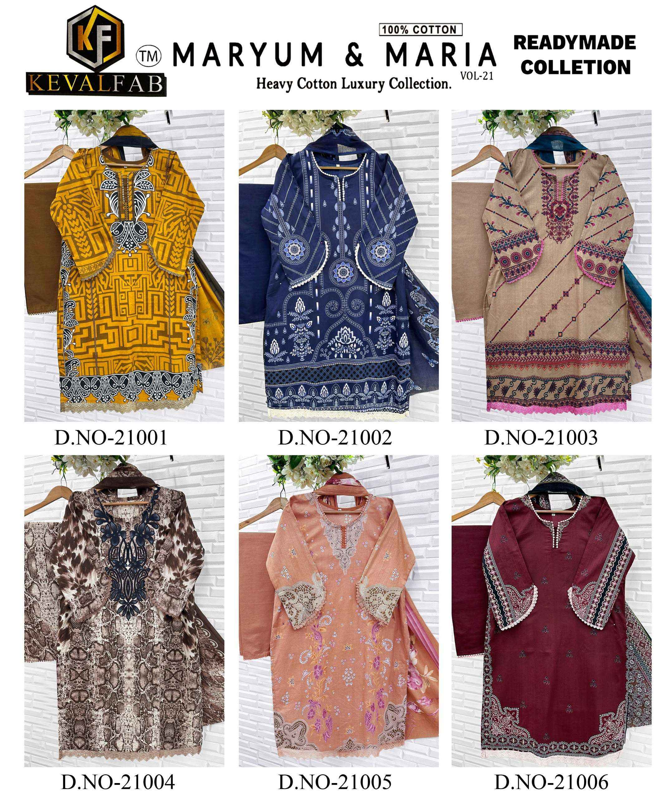 KEVAL FAB MARYUM & MARIA VOL 21 READY MADE COLLECTION _ SURAT WHOLESALE MARKET PRICE ( 6 PCS CATALOG )
