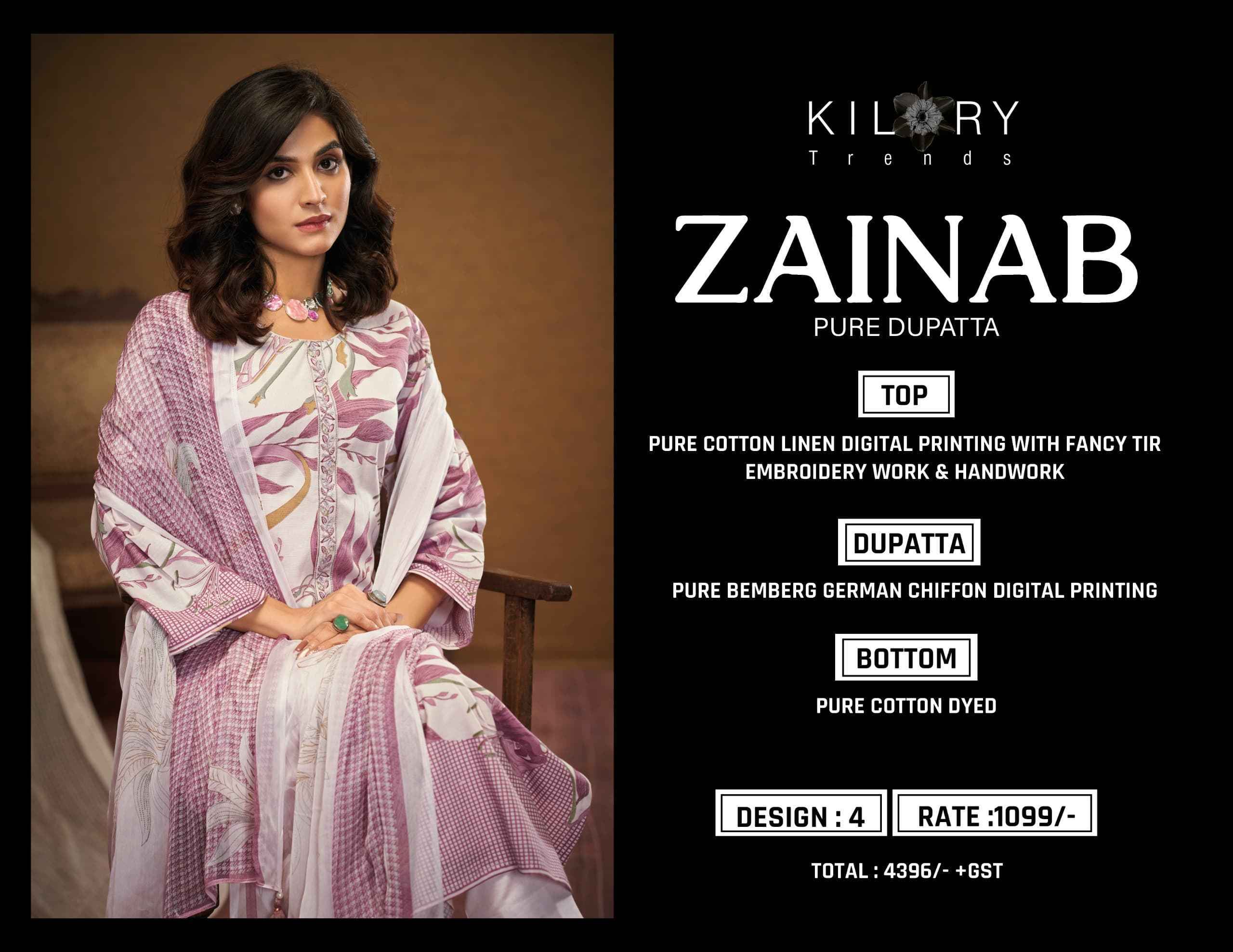 Kilory Trends Zainab Linene Cotton Salwar Suit _ Surat Wholesale Market Price ( 4 Pcs Catalog )