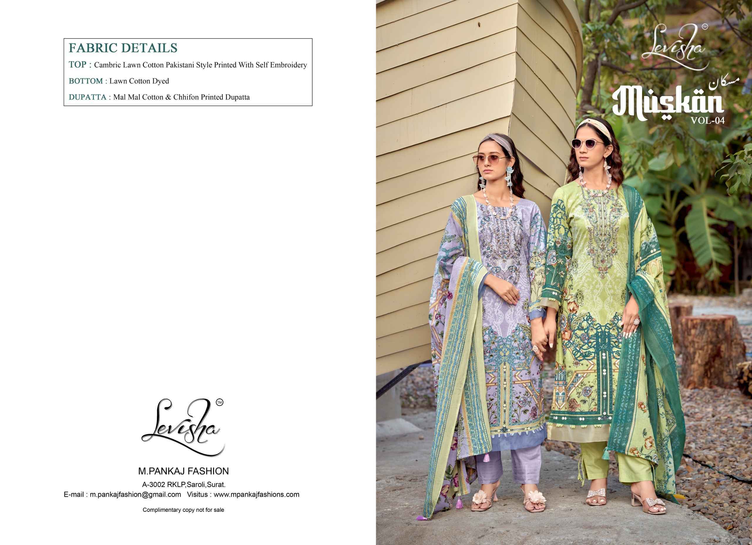 Levisha Muskan Vol 4 Cotton Salwar Kameez  _ Surat Wholesale Market Rate ( 8 Pcs Catalog ) 
