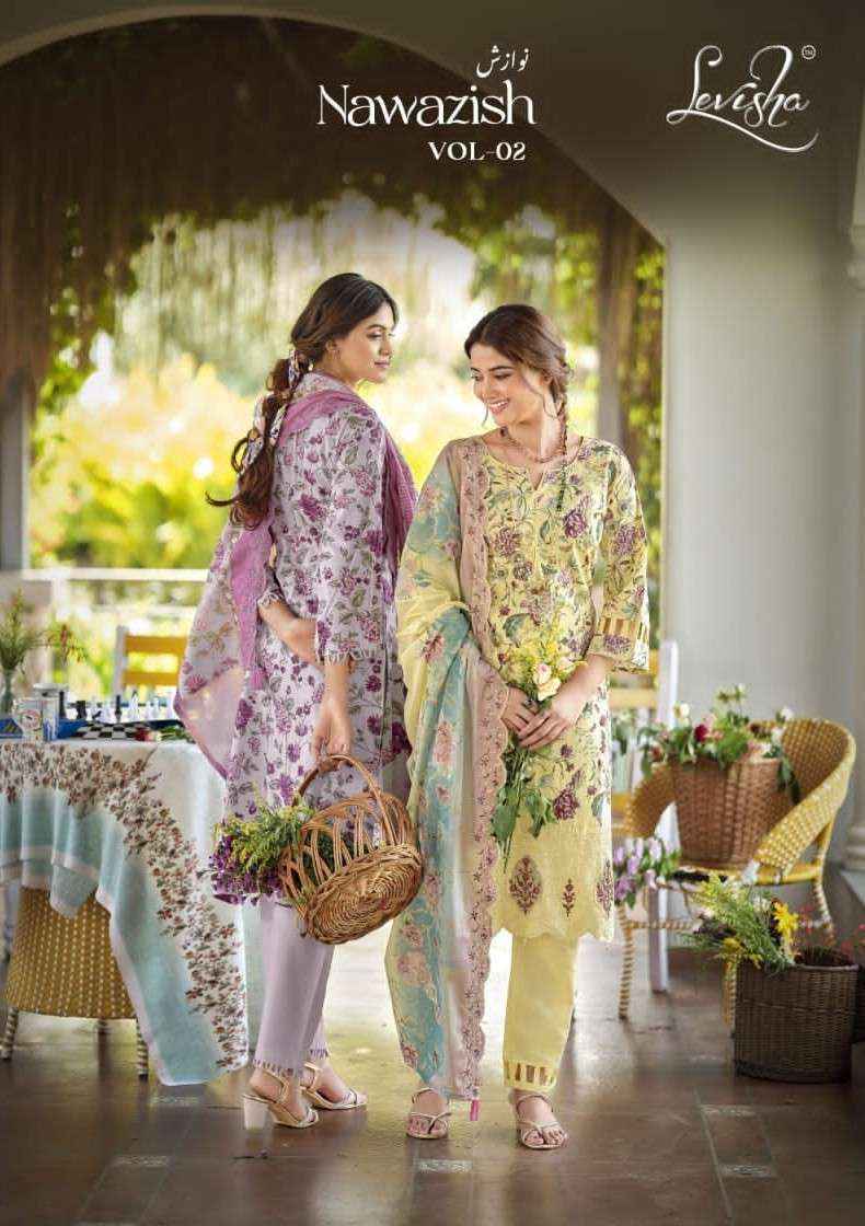 Levisha Nawazish Vol 2 Pakistani Lawn Cotton Suits Wholesale Price ( 6 Pcs Catalogue )