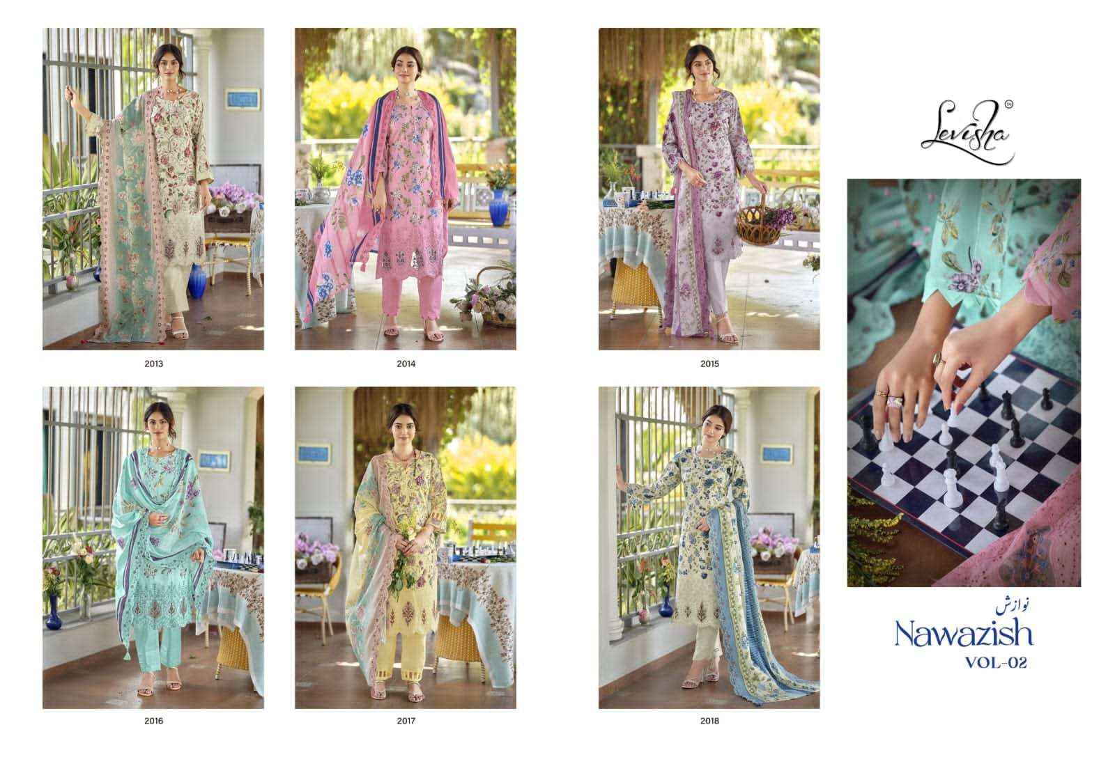 Levisha Nawazish Vol 2 Pakistani Lawn Cotton Suits Wholesale Price ( 6 Pcs Catalogue )