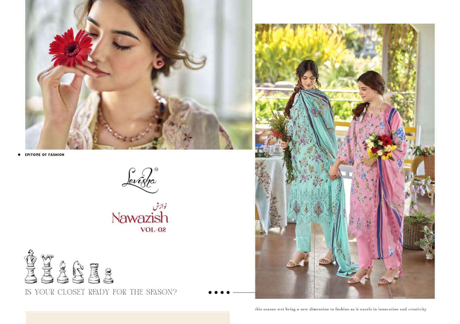 Levisha Nawazish Vol 2 Pakistani Lawn Cotton Suits Wholesale Price ( 6 Pcs Catalogue )