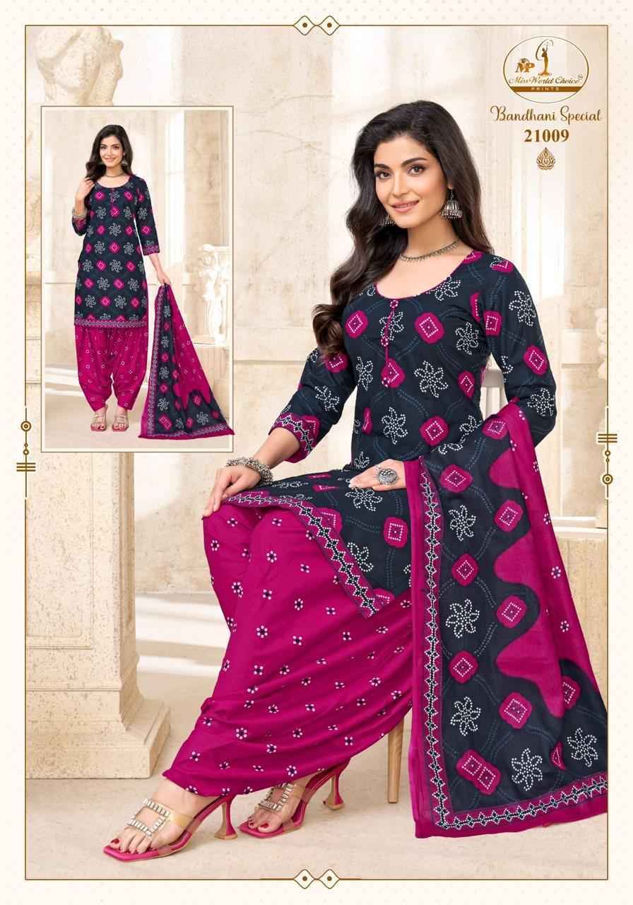 Miss World Choice Bandhni Special Vol 21 Cotton Salwar Kameez _ Surat Wholesale Market Price ( 10 Pcs Catalog )