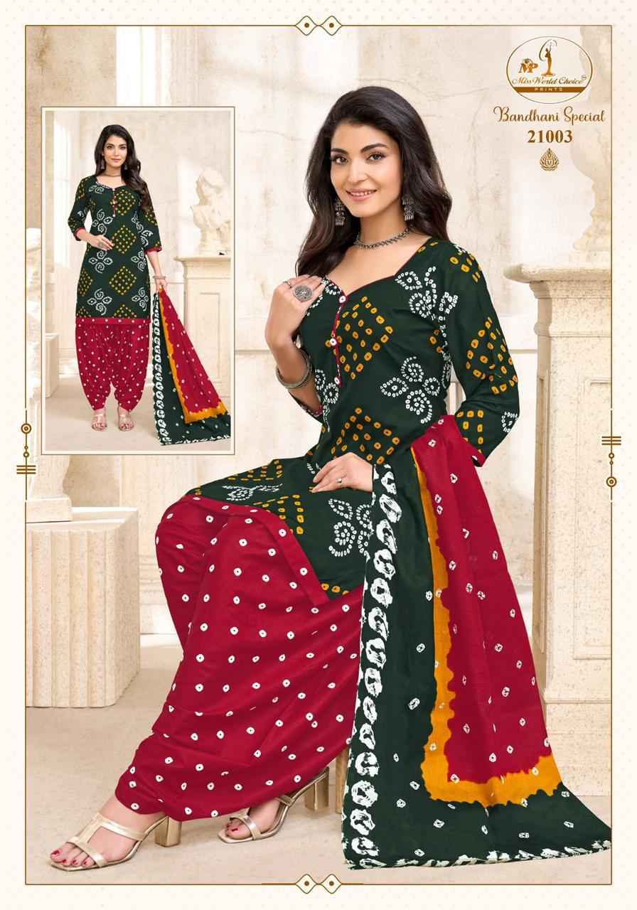 Miss World Choice Bandhni Special Vol 21 Cotton Salwar Kameez _ Surat Wholesale Market Price ( 10 Pcs Catalog )