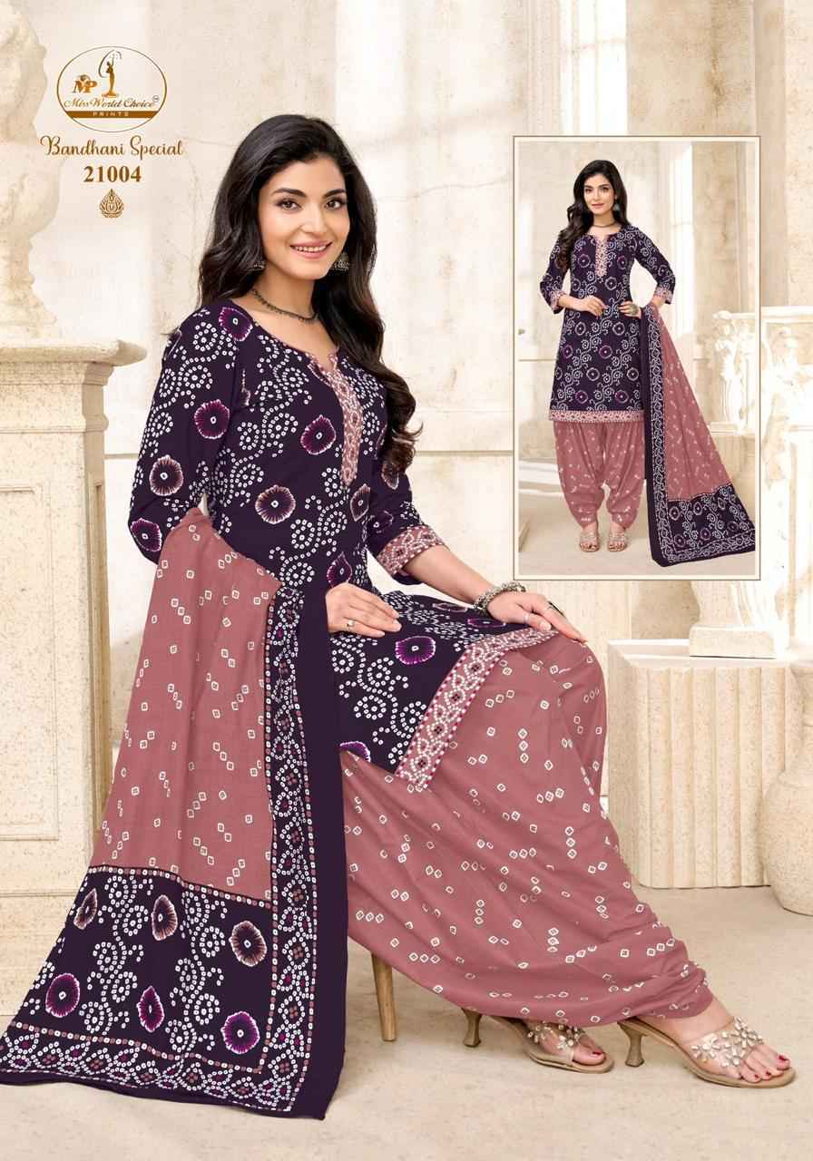 Miss World Choice Bandhni Special Vol 21 Cotton Salwar Kameez _ Surat Wholesale Market Price ( 10 Pcs Catalog )