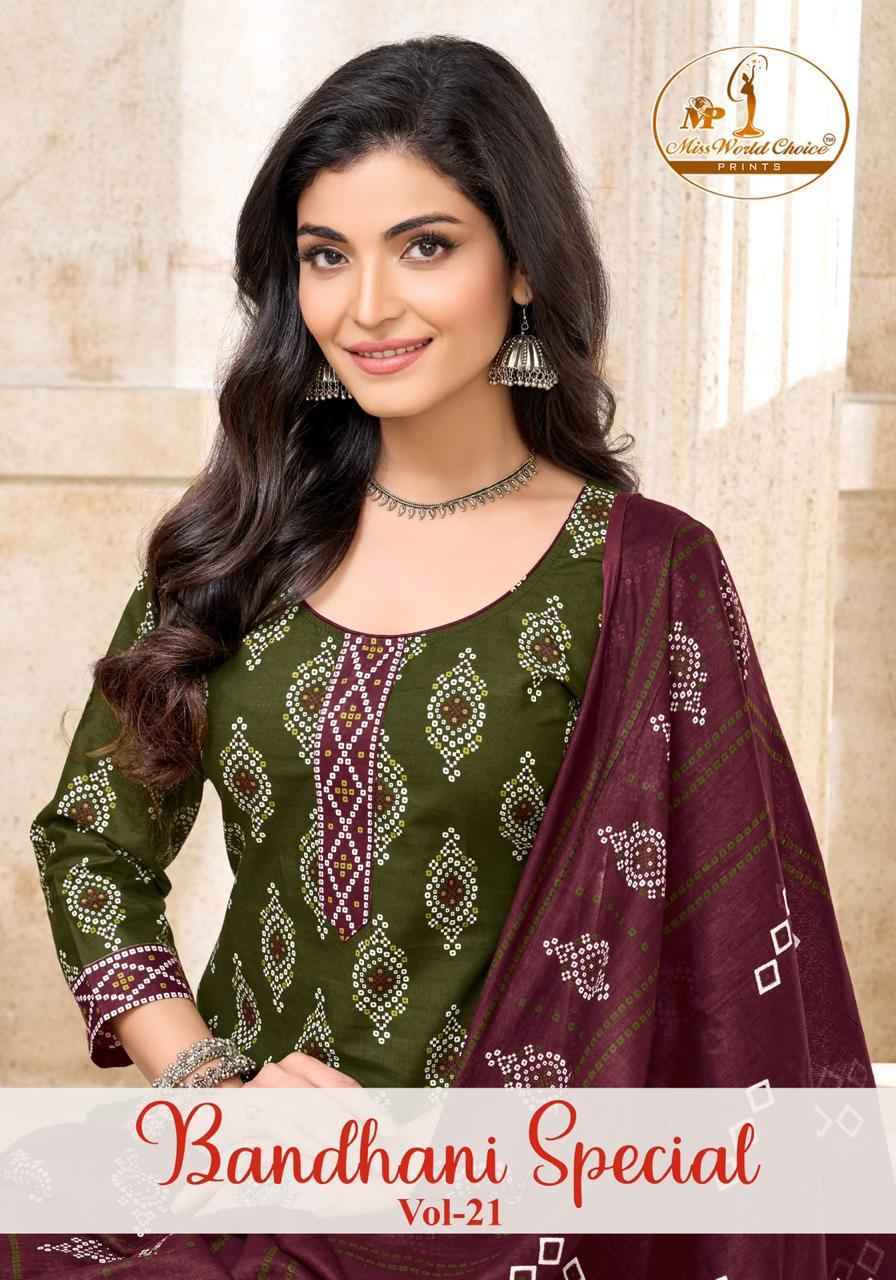 Miss World Choice Bandhni Special Vol 21 Cotton Salwar Kameez _ Surat Wholesale Market Price ( 10 Pcs Catalog )