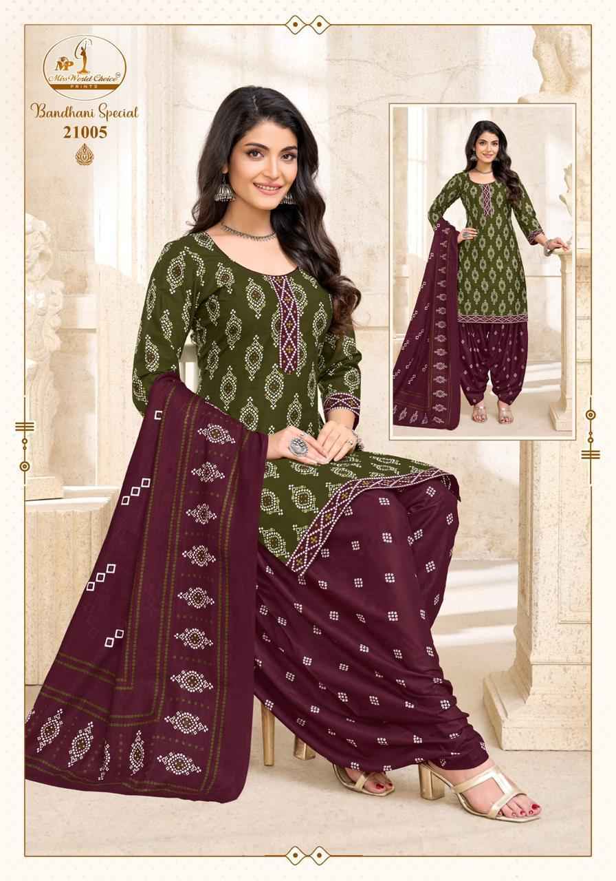 Miss World Choice Bandhni Special Vol 21 Cotton Salwar Kameez _ Surat Wholesale Market Price ( 10 Pcs Catalog )