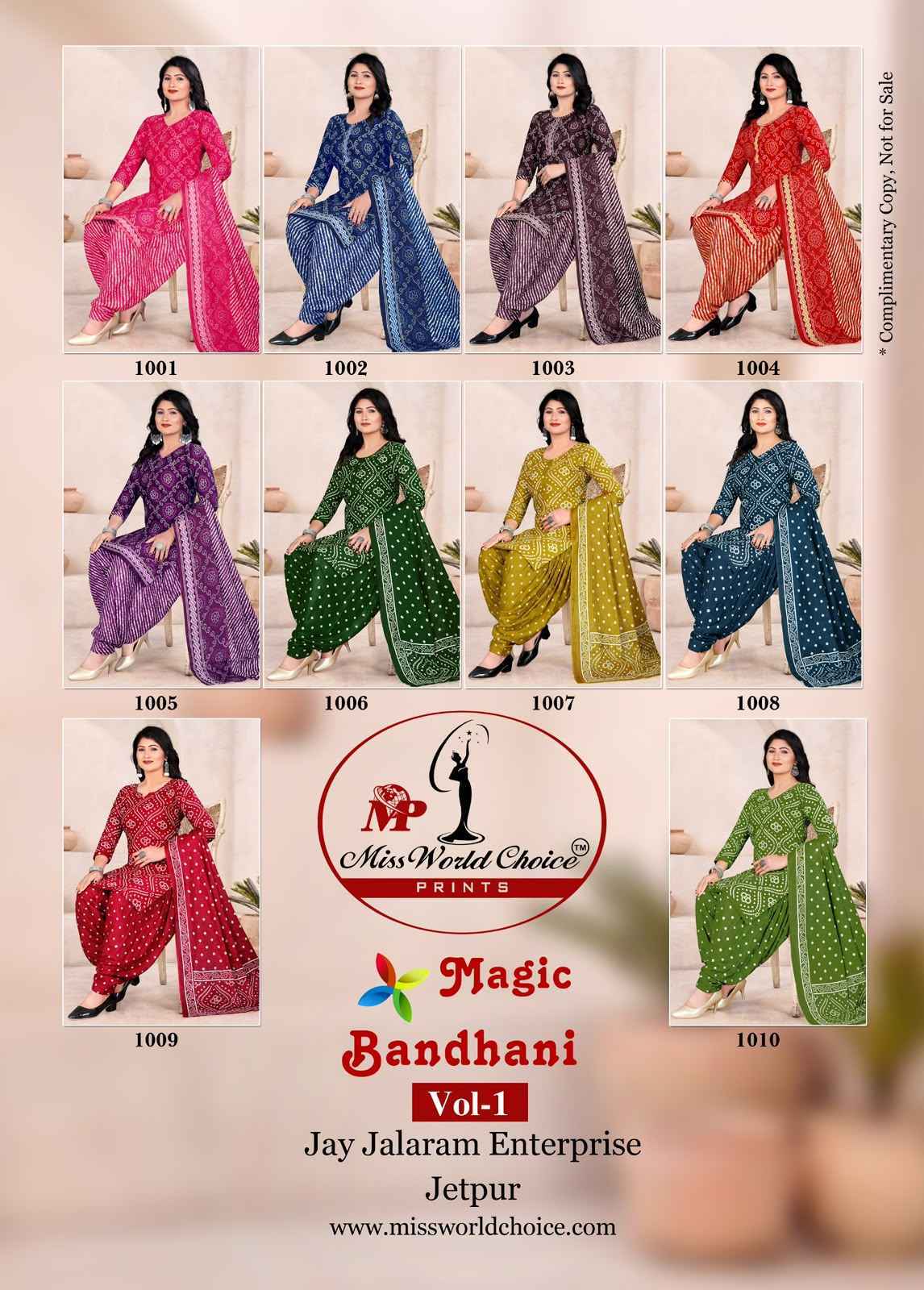 Miss World Choice Magic Bandhni Vol 1 Cotton Radymade Suits ( 10 pcs Catalogue )