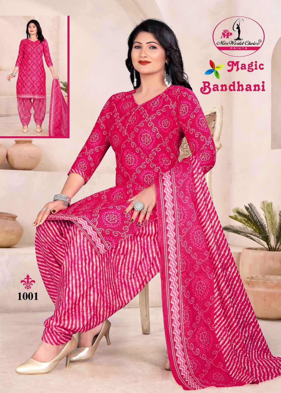 Miss World Choice Magic Bandhni Vol 1 Cotton Radymade Suits ( 10 pcs Catalogue )