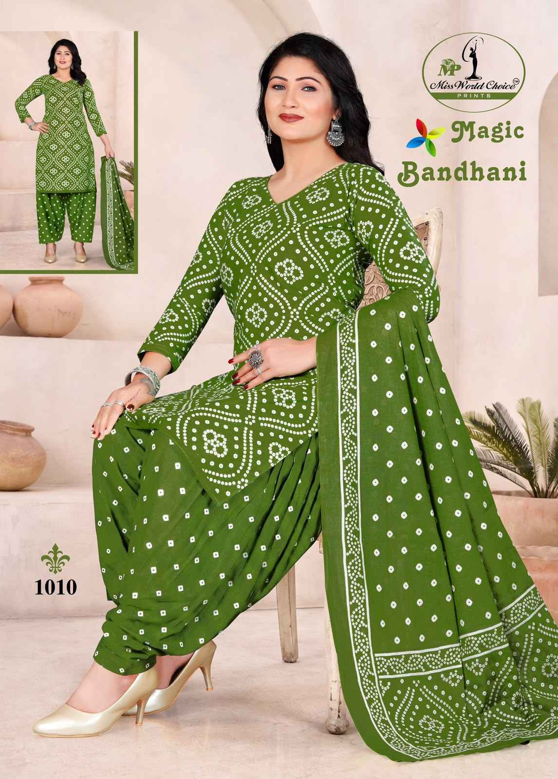 Miss World Choice Magic Bandhni Vol 1 Cotton Radymade Suits ( 10 pcs Catalogue )