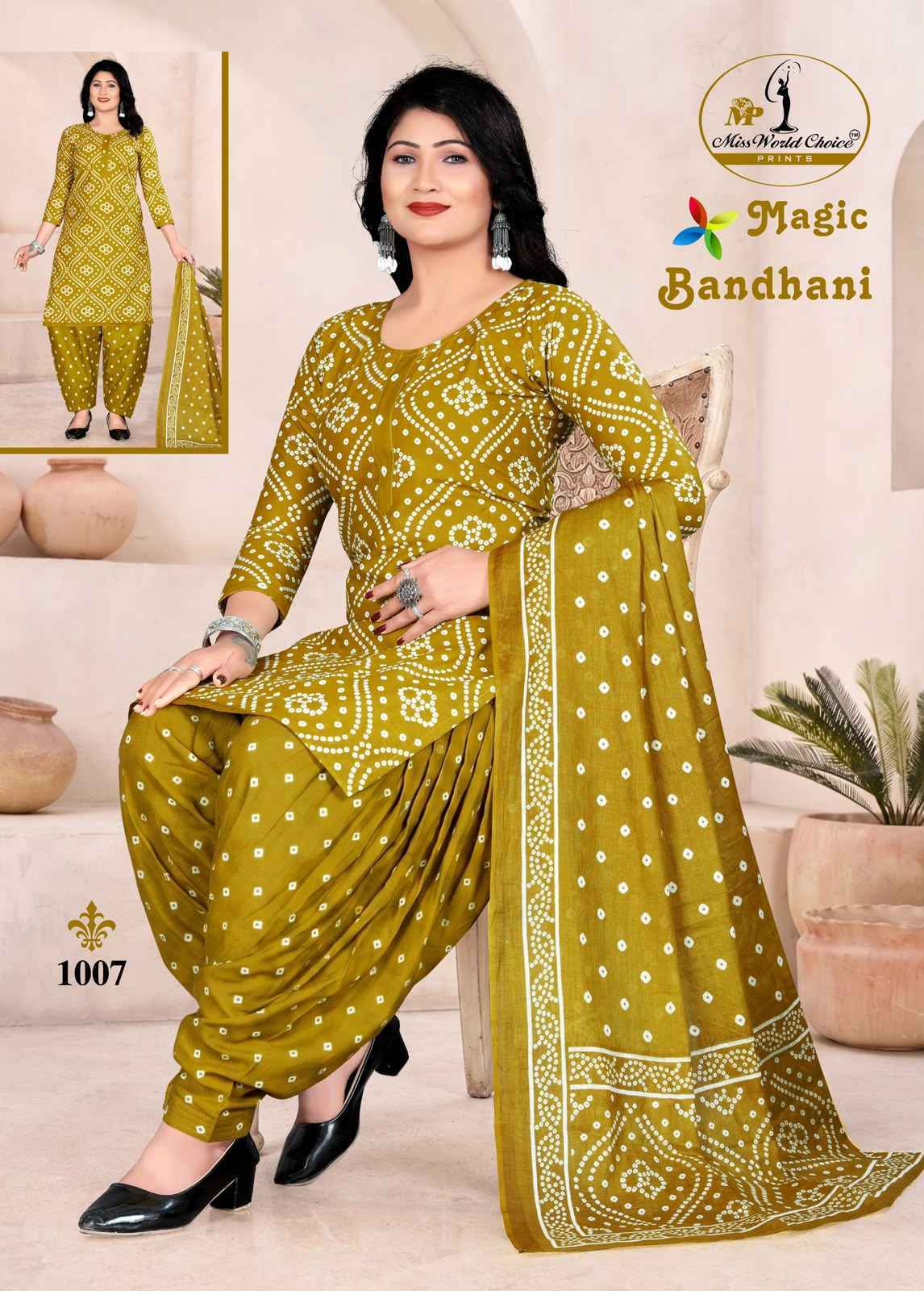 Miss World Choice Magic Bandhni Vol 1 Cotton Radymade Suits ( 10 pcs Catalogue )
