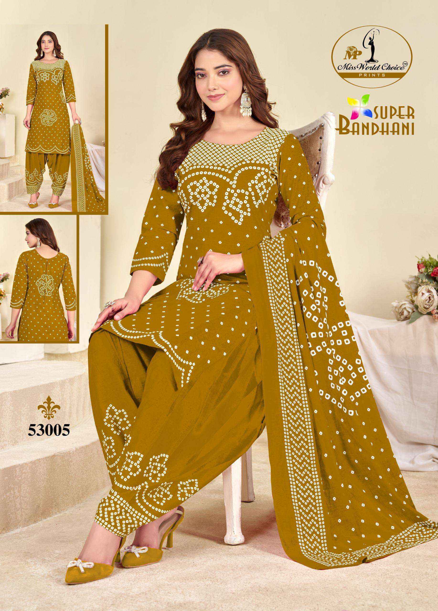 Miss World Choice Super Bandhani Vol 53 Cotton Salwar Kameez _ Surat Wholesale Market Price ( 10 Pcs Catalog )