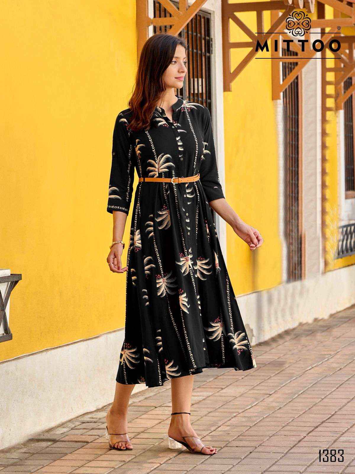 MITTOO BELT VOL 27 RAYON PRINT FANCY WESTERN STYLE LADIES GOWN _ SURAT WHOLESALE TEXTELI PRICE ( 6 PCS CATALOG )