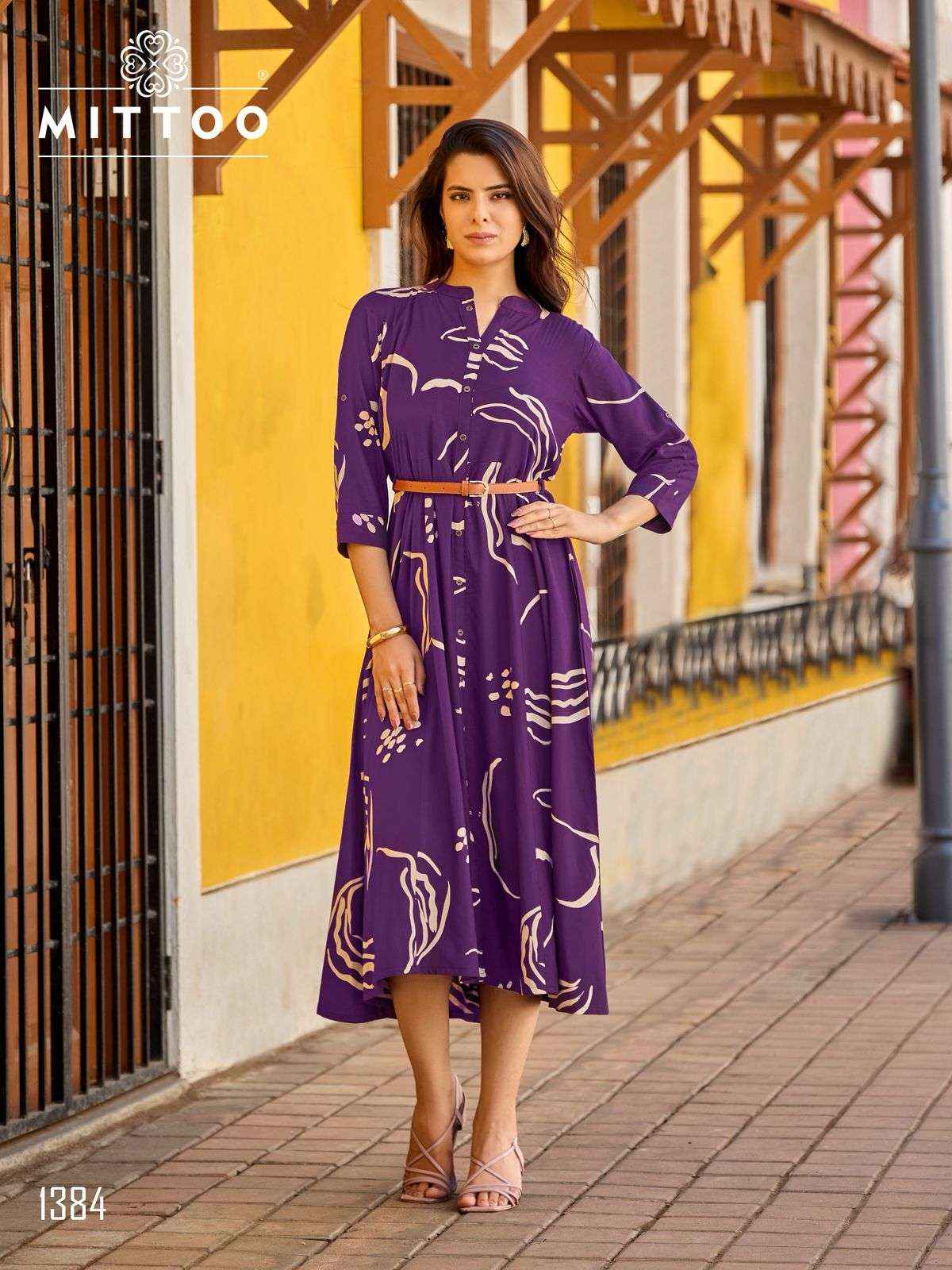 MITTOO BELT VOL 27 RAYON PRINT FANCY WESTERN STYLE LADIES GOWN _ SURAT WHOLESALE TEXTELI PRICE ( 6 PCS CATALOG )