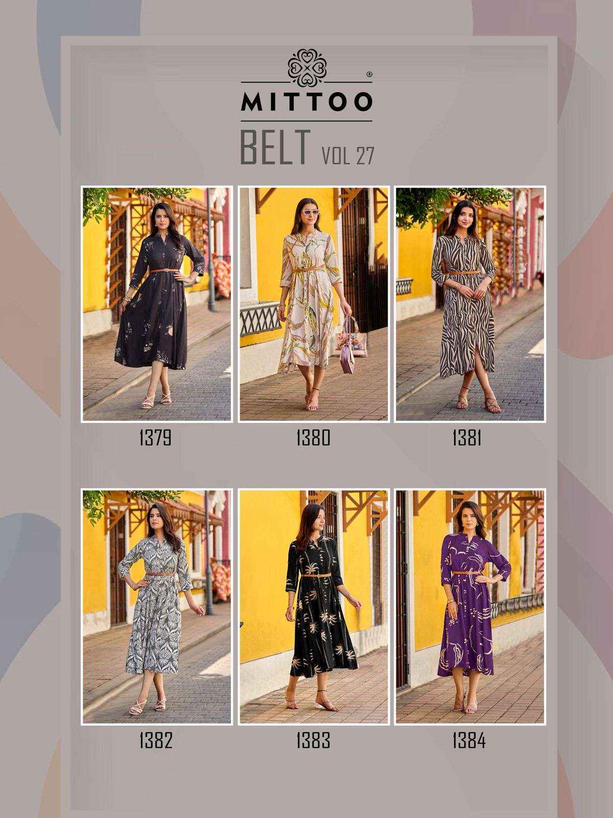 MITTOO BELT VOL 27 RAYON PRINT FANCY WESTERN STYLE LADIES GOWN _ SURAT WHOLESALE TEXTELI PRICE ( 6 PCS CATALOG )