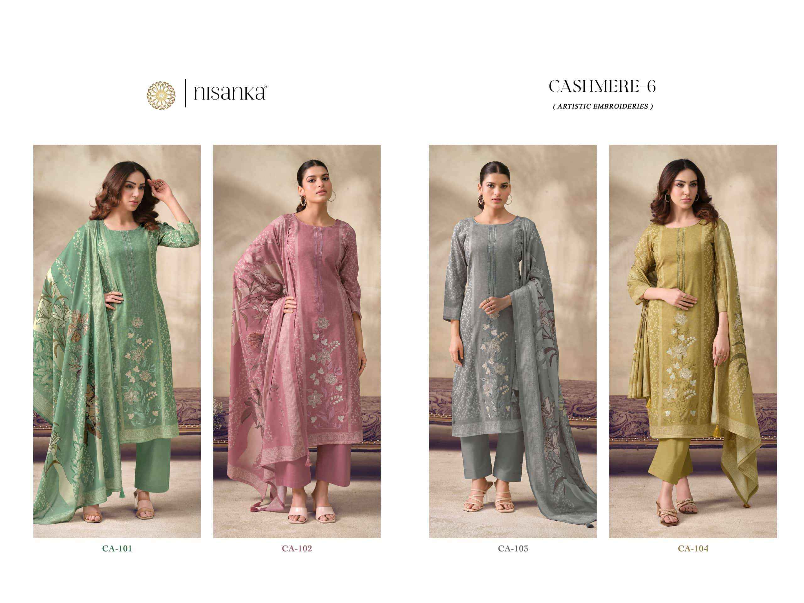 Nisanka Cashmere Vol 6 Exclusive Designs Ladies Salwar Suit _ Surat Wholesale Market Price ( 4 Pcs Catalog )