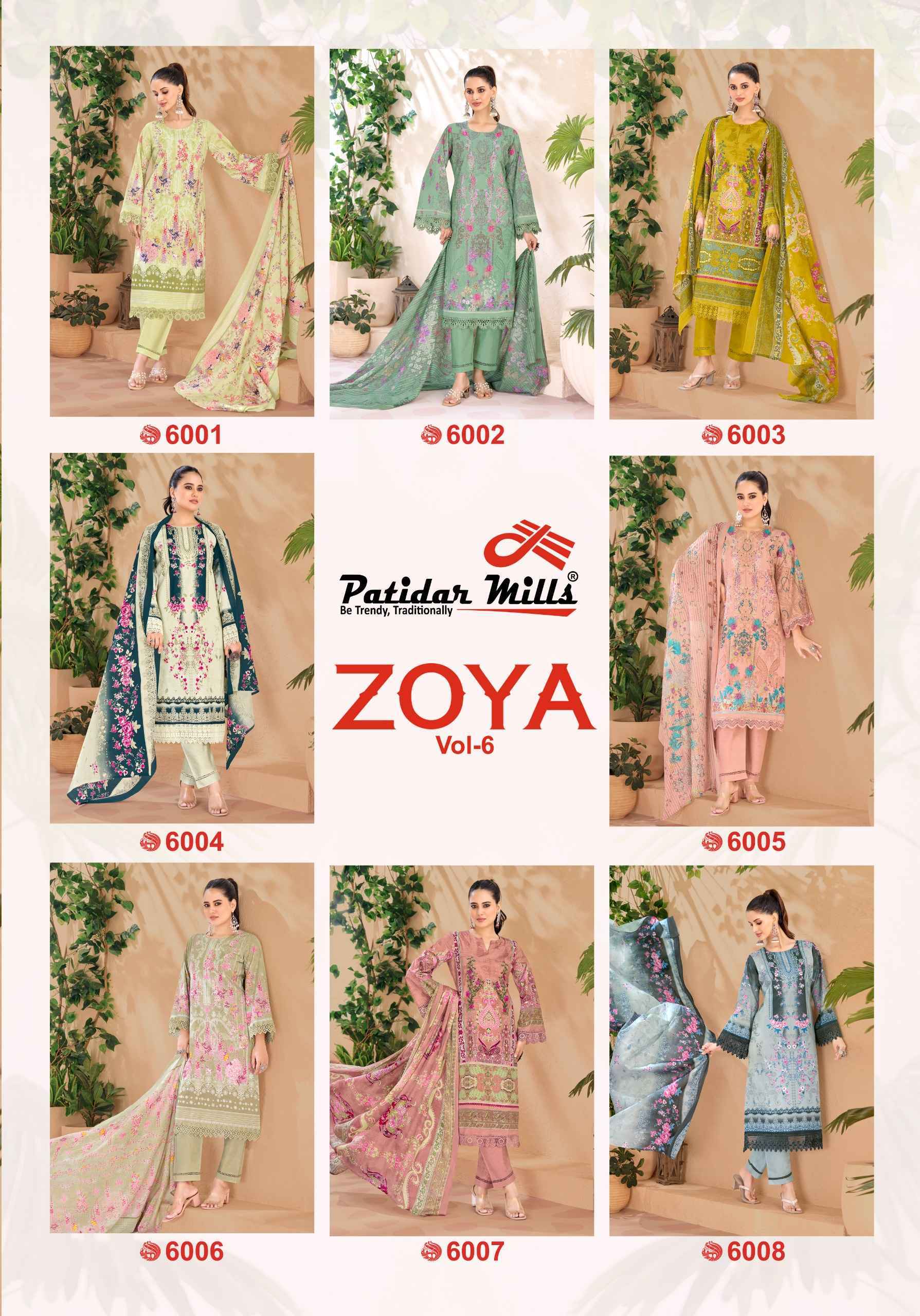 Patidar Mills Zoya Vol 6 Cotton Dress Material Wholesale Market ( 8 pcs Catalogue )