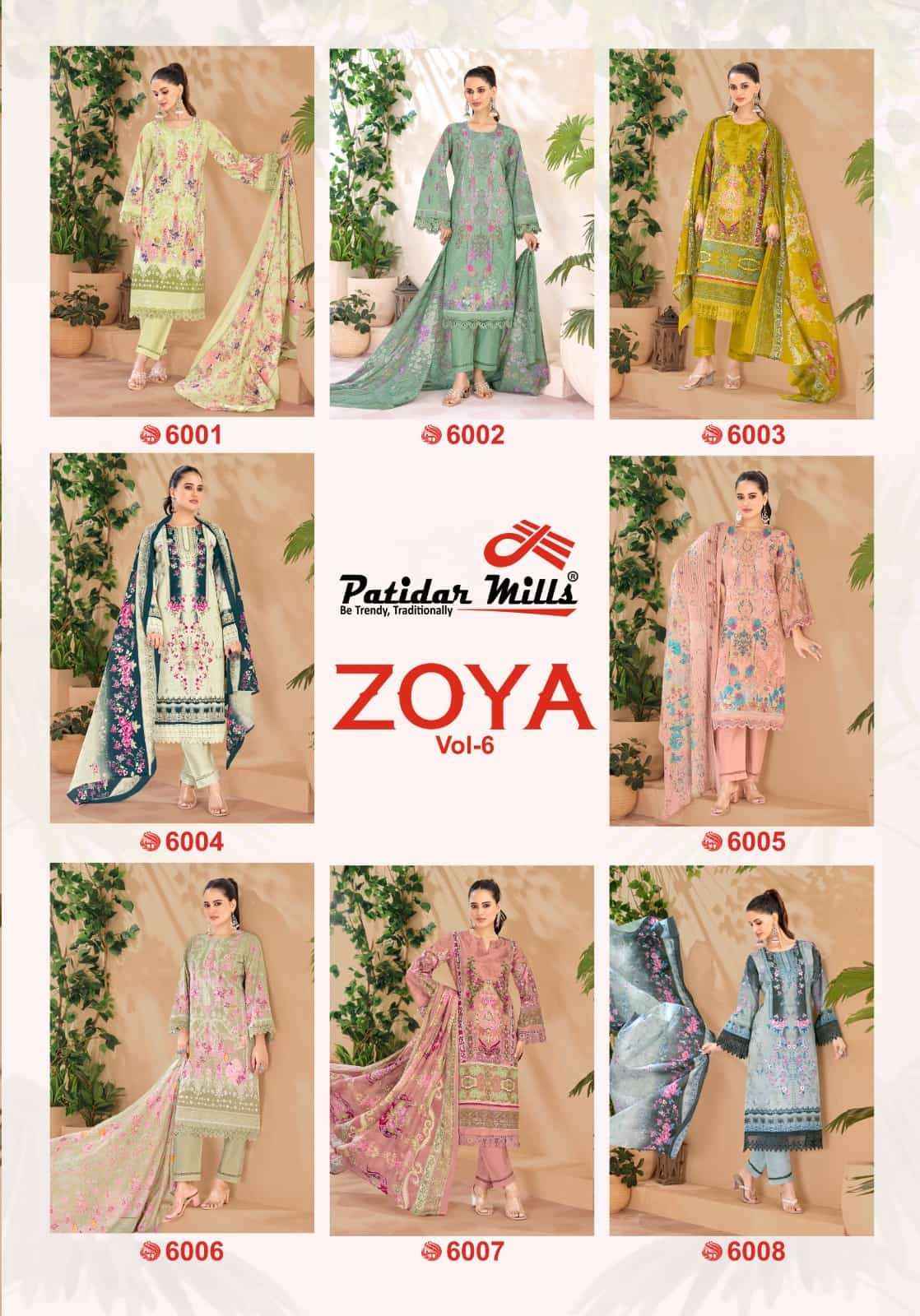 Patidar Mills Zoya Vol 6 Readymade Karachi Suit _ Surat Wholesale Market Price ( 8 Pcs Catalog )