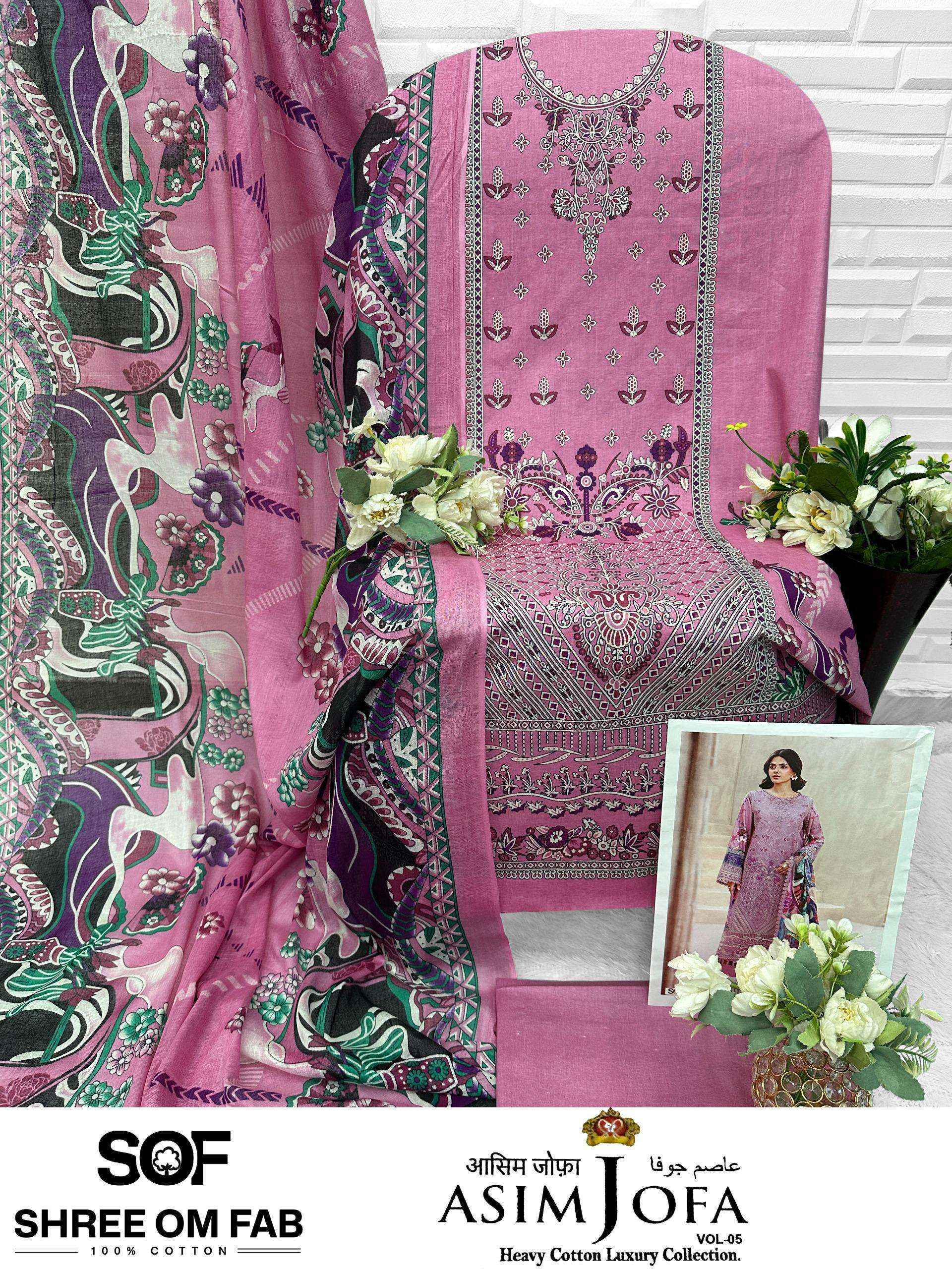 Shree Om Fab Asim Jofa Vol 5 Cotton Salwar Kameez _ Surat Wholesale Market Rate ( 6 Pcs Catalog )