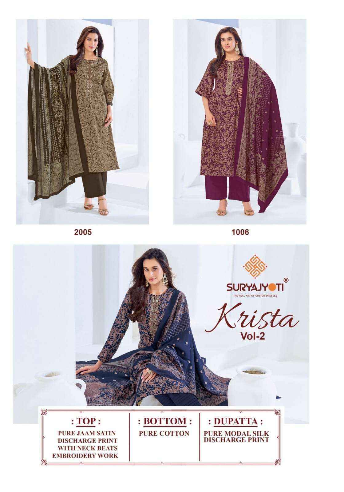 Suryajyoti Krista Vol 2 Jam Satin Salwar Kameez _ Surat Wholesale Market Price ( 6 Pcs Catalog )