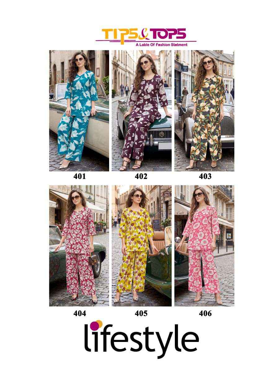 Tips And Tops Lifestyle Vol 4 Printed Rayon Coed Set Collection _ Surat Wholesale Market Rate ( 6 Pcs Catalog )