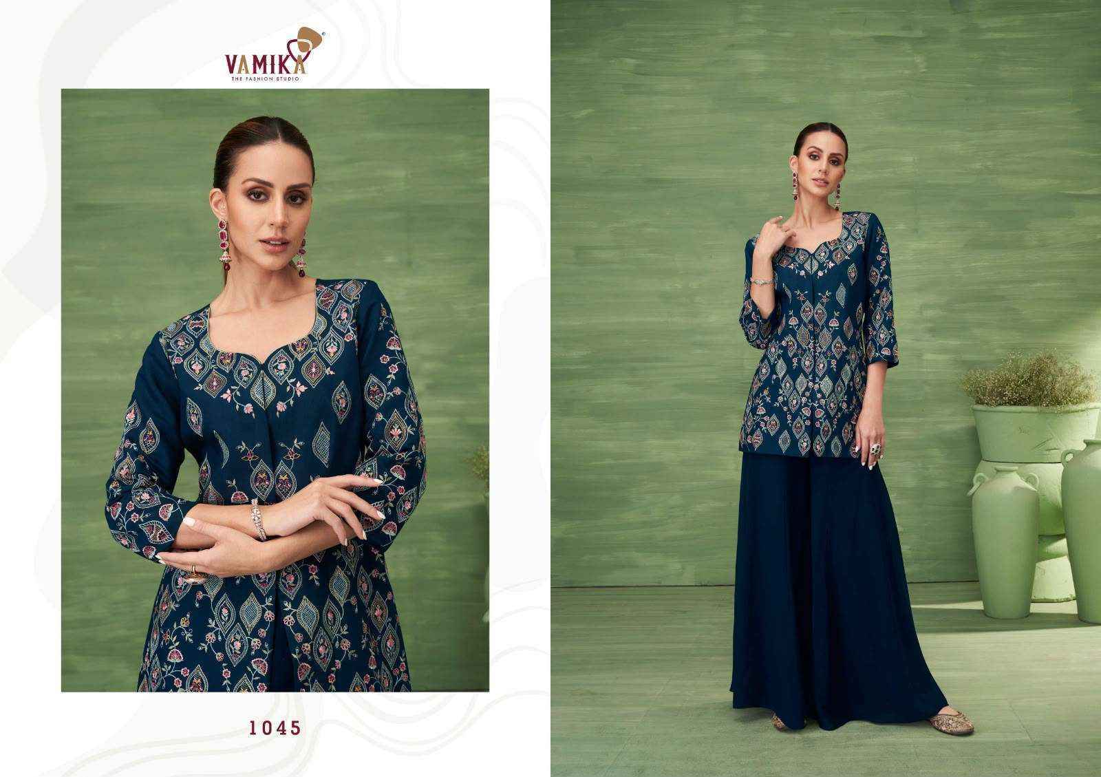 Vamika Jalwa Designer Roman Silk Dress _ Surat Wholesale Market Price ( 4 Pcs Catalog )