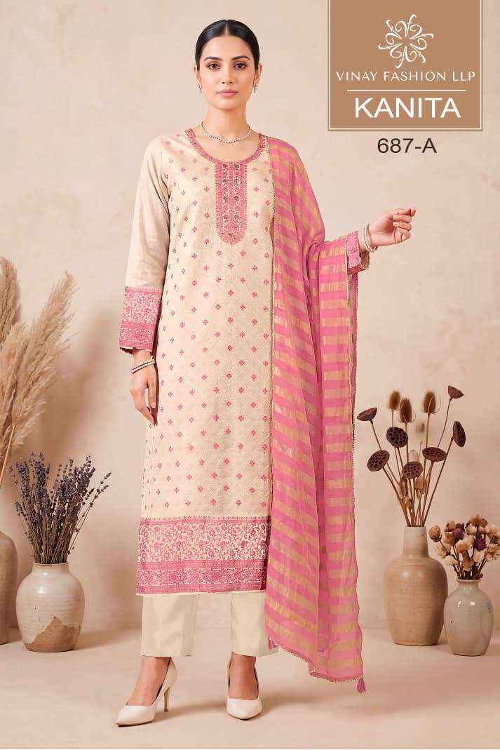 Vinay Fashion Kanita Designer Kanjivaram Silk Salwar Suit _ Surat wholesale Market Price ( 4 Pcs Catalog )