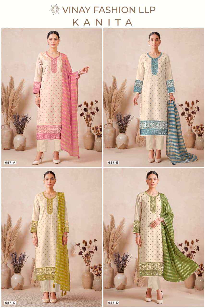 Vinay Fashion Kanita Designer Kanjivaram Silk Salwar Suit _ Surat wholesale Market Price ( 4 Pcs Catalog )