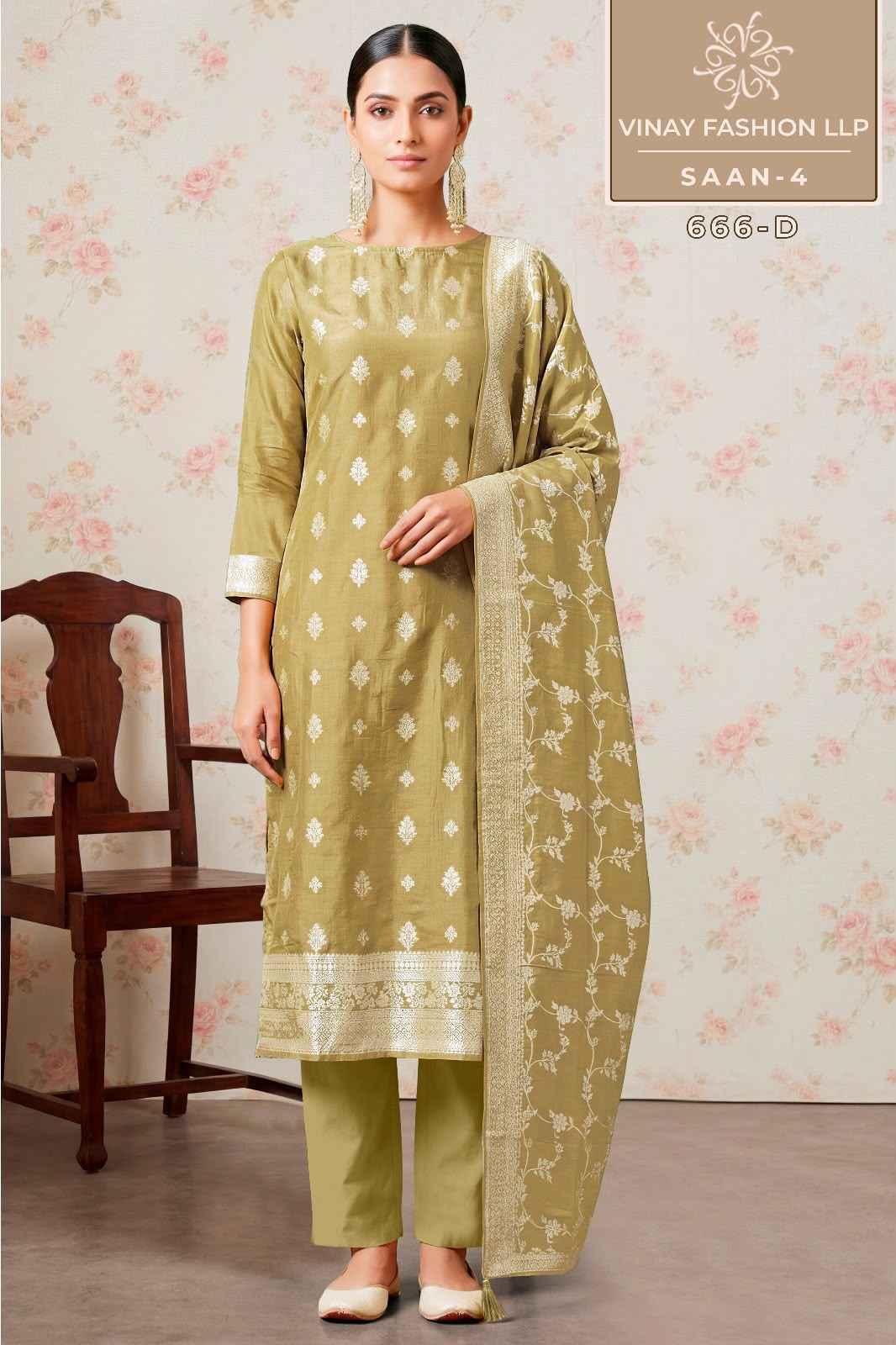 Vinay Kuleesh Saan Vol 4 Viscose Muslin Salwar Suit _ Surat Wholesale Price ( 4 Pcs Catalog )