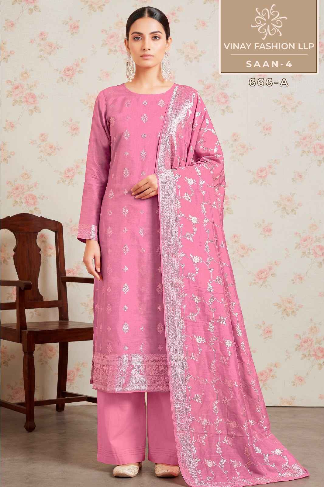 Vinay Kuleesh Saan Vol 4 Viscose Muslin Salwar Suit _ Surat Wholesale Price ( 4 Pcs Catalog )