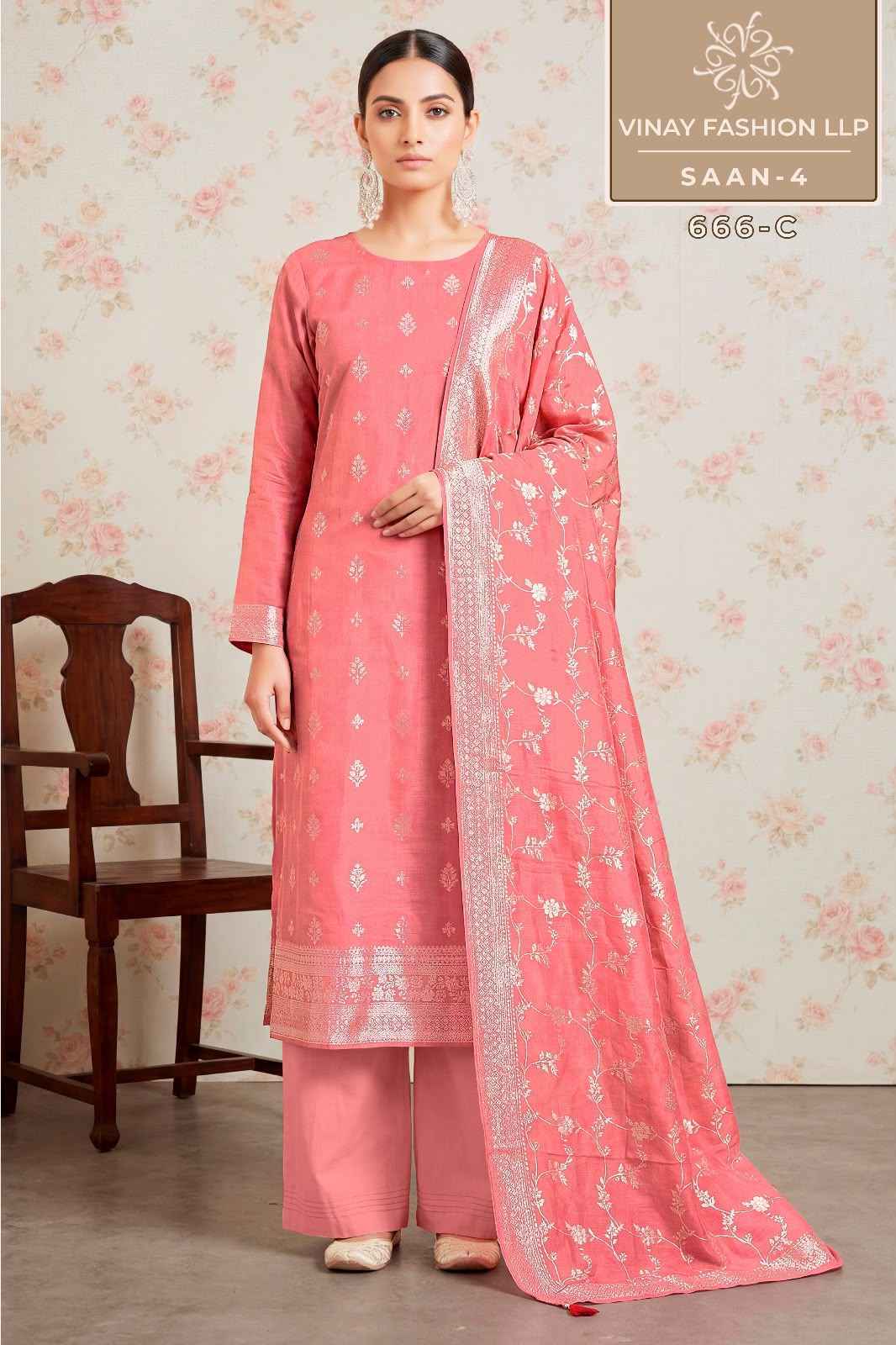 Vinay Kuleesh Saan Vol 4 Viscose Muslin Salwar Suit _ Surat Wholesale Price ( 4 Pcs Catalog )