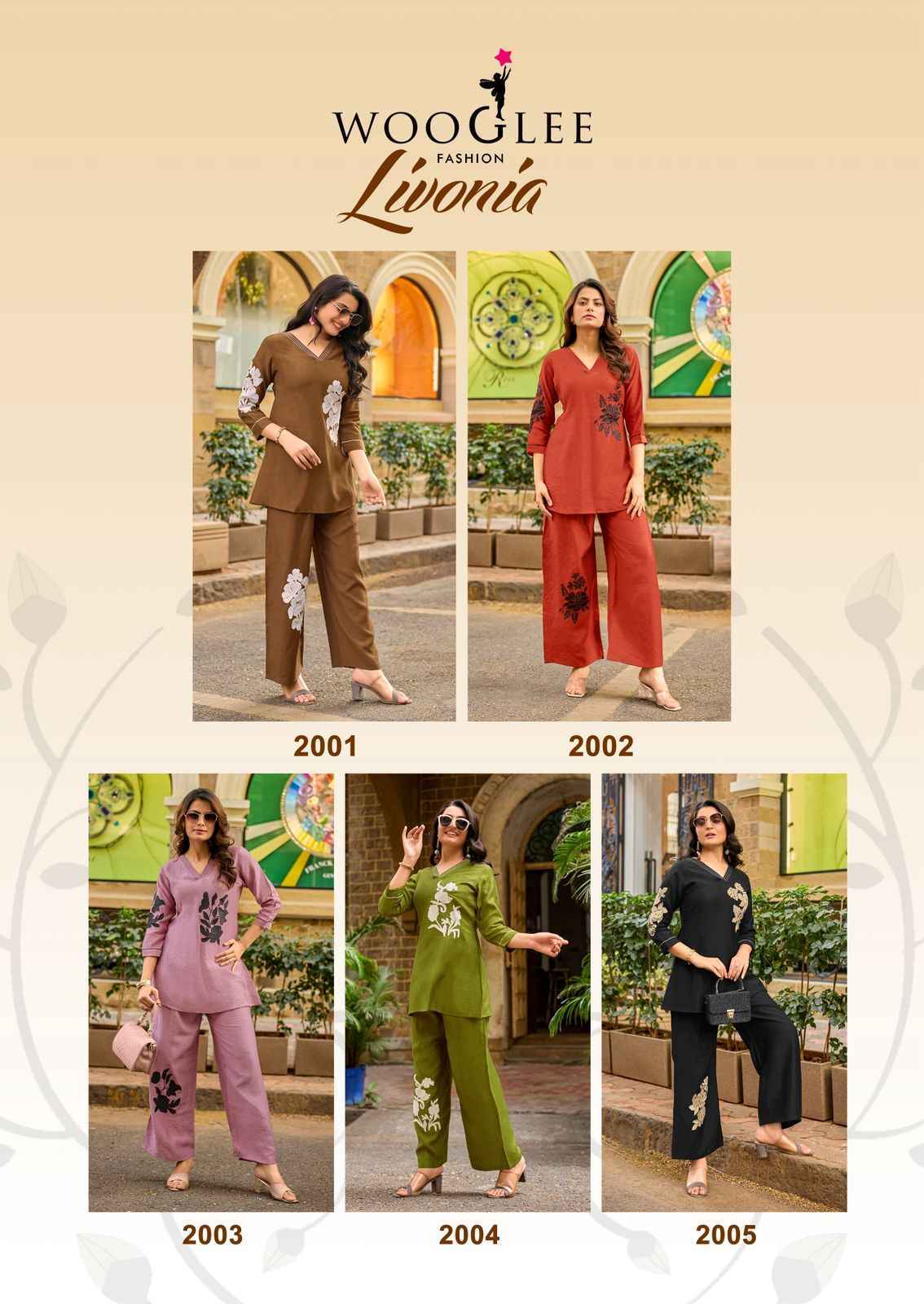 Wooglee Livonia Viscose Weaving Co ord Set Wholesale Price ( 5 pcs Catalogue )