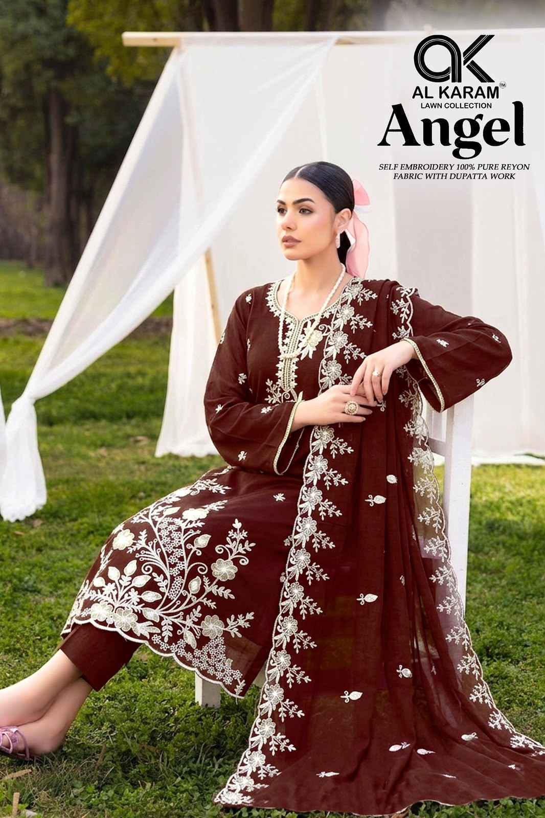 Al Karam Angel Rayon Salwar Kameez _ Surat Wholesale Market Price ( 5 Pcs Catalog )