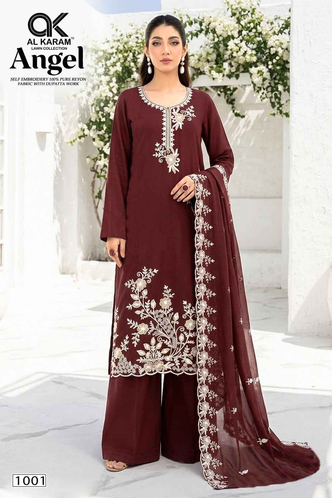 Al Karam Angel Rayon Salwar Kameez _ Surat Wholesale Market Price ( 5 Pcs Catalog )