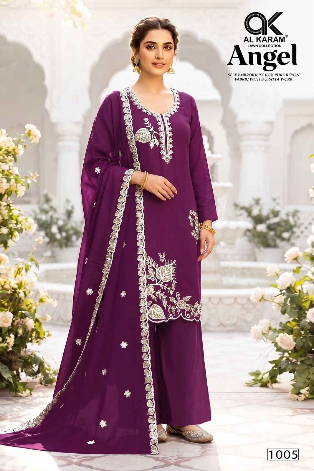 Al Karam Angel Rayon Salwar Kameez _ Surat Wholesale Market Price ( 5 Pcs Catalog )