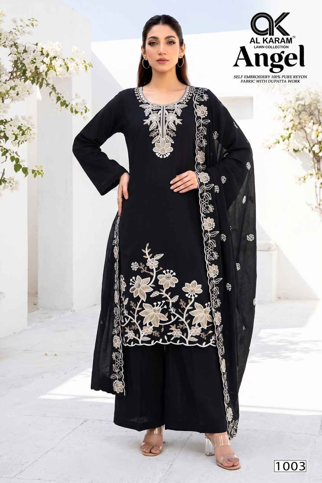 Al Karam Angel Rayon Salwar Kameez _ Surat Wholesale Market Price ( 5 Pcs Catalog )