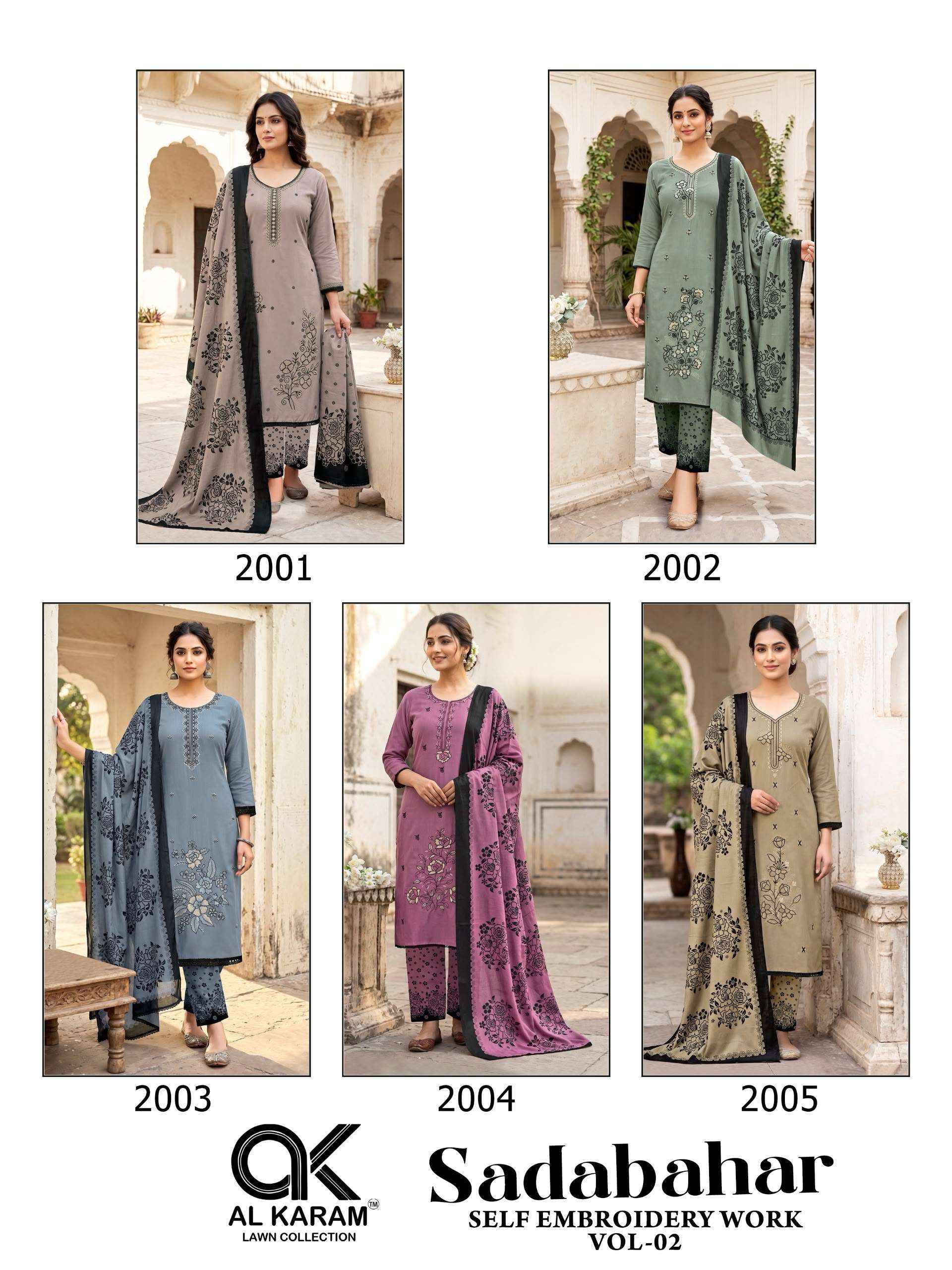 Al Karam Sadabahar Vol 2 Rayon Dress Material - Wholesale Catalog Surat ( 5 Pcs Catalog )