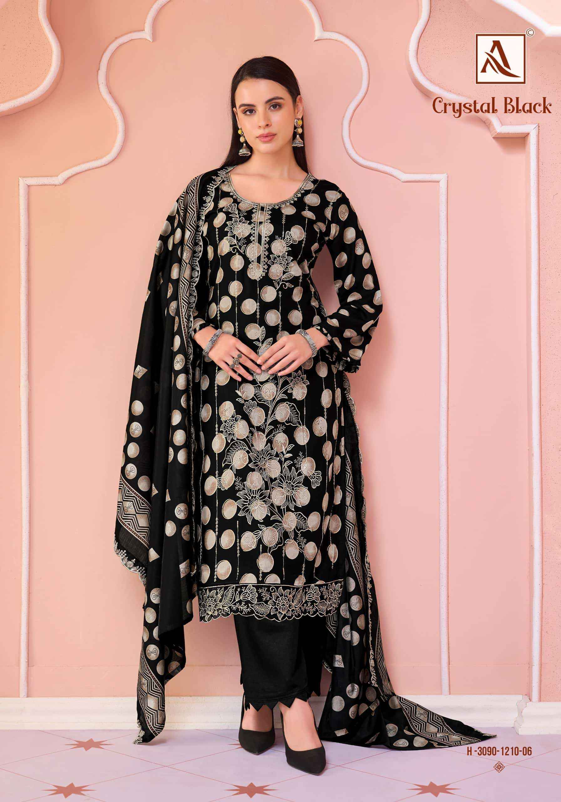 Alok Suit Crystal Black Premium Designs Rayon Salwar Kameez _ Surat Wholesale Market Price ( 6 Pcs Catalog )