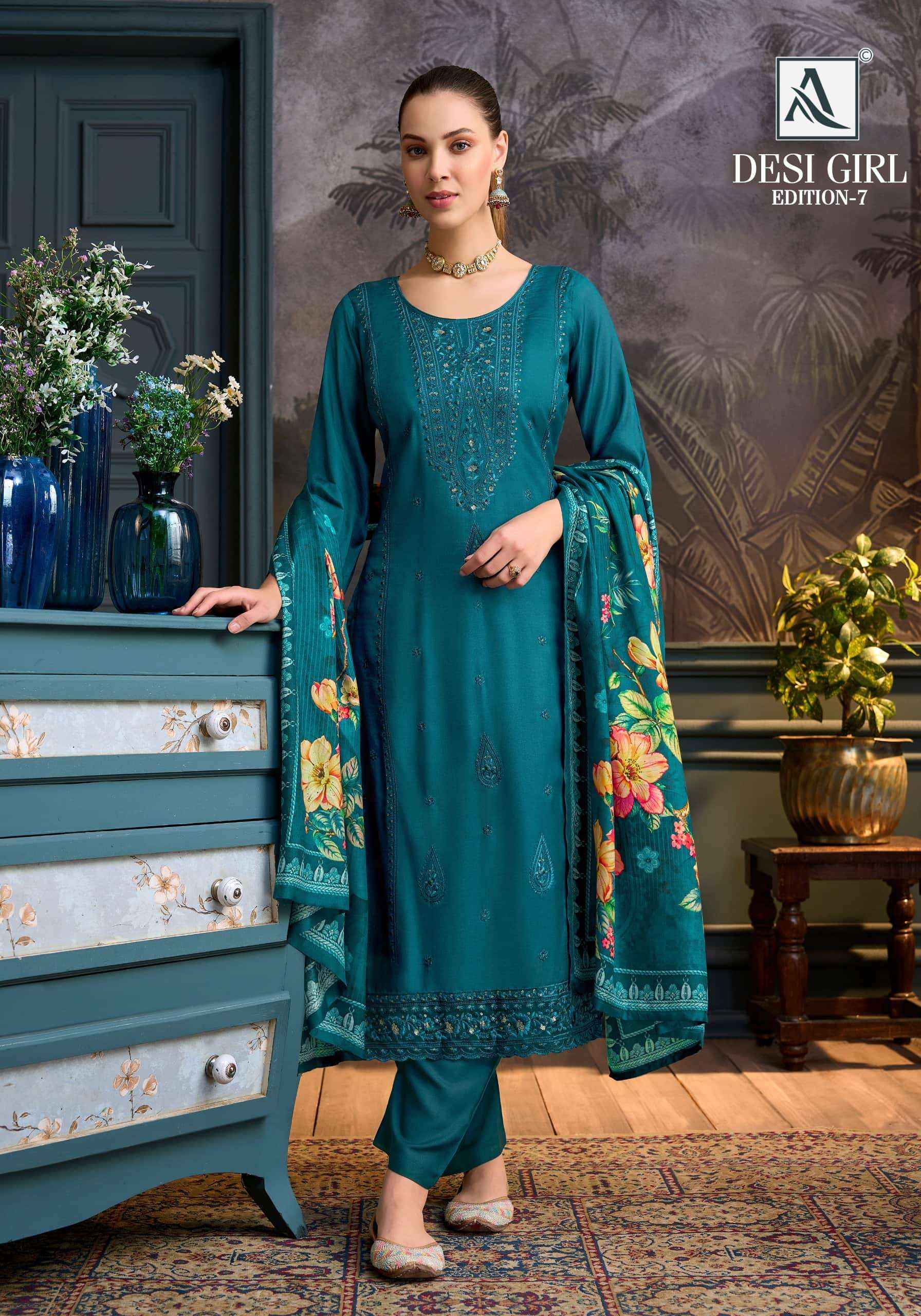 Alok Suit Desi Girl Edition 7 Muslin Drees Material | Wholesale Market Surat ( 6 Pcs Catalogue )