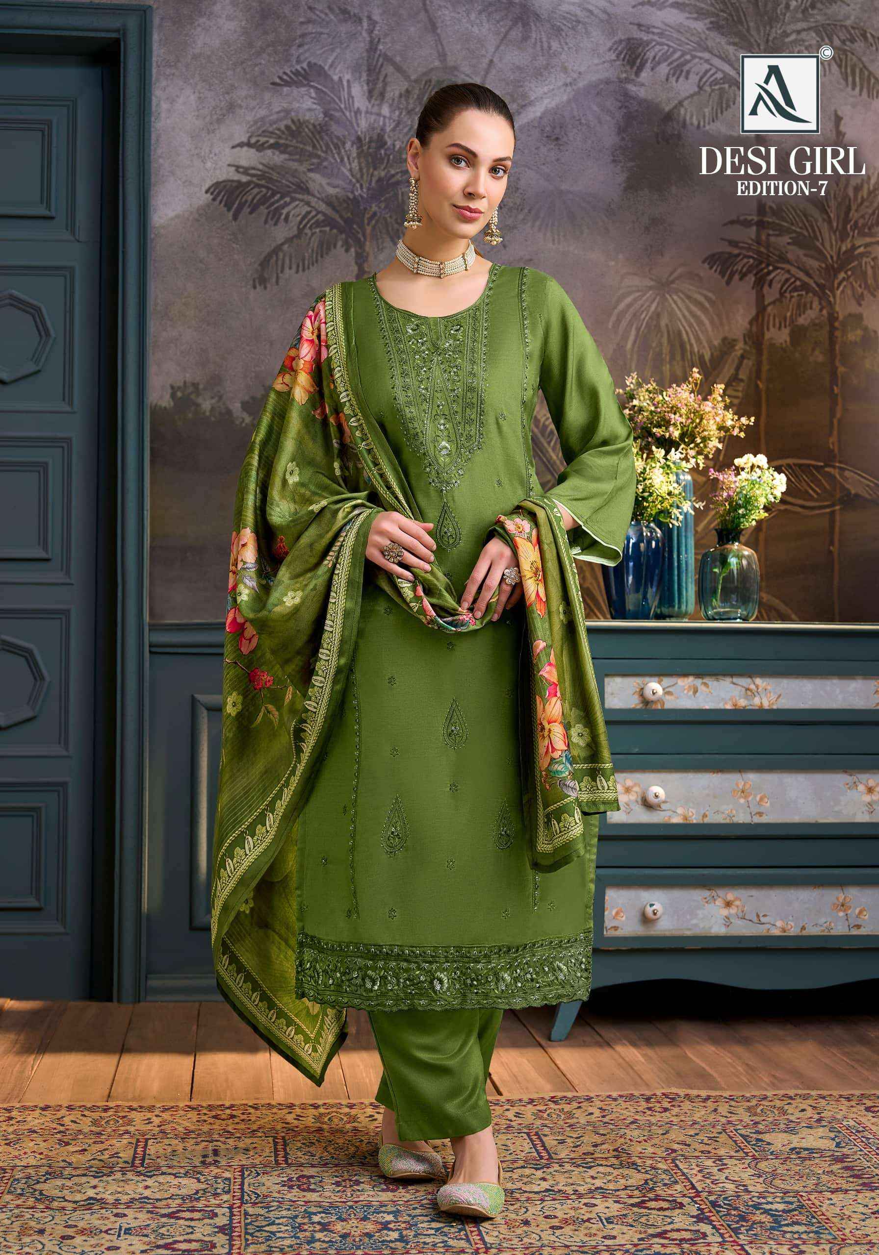 Alok Suit Desi Girl Edition 7 Muslin Drees Material | Wholesale Market Surat ( 6 Pcs Catalogue )