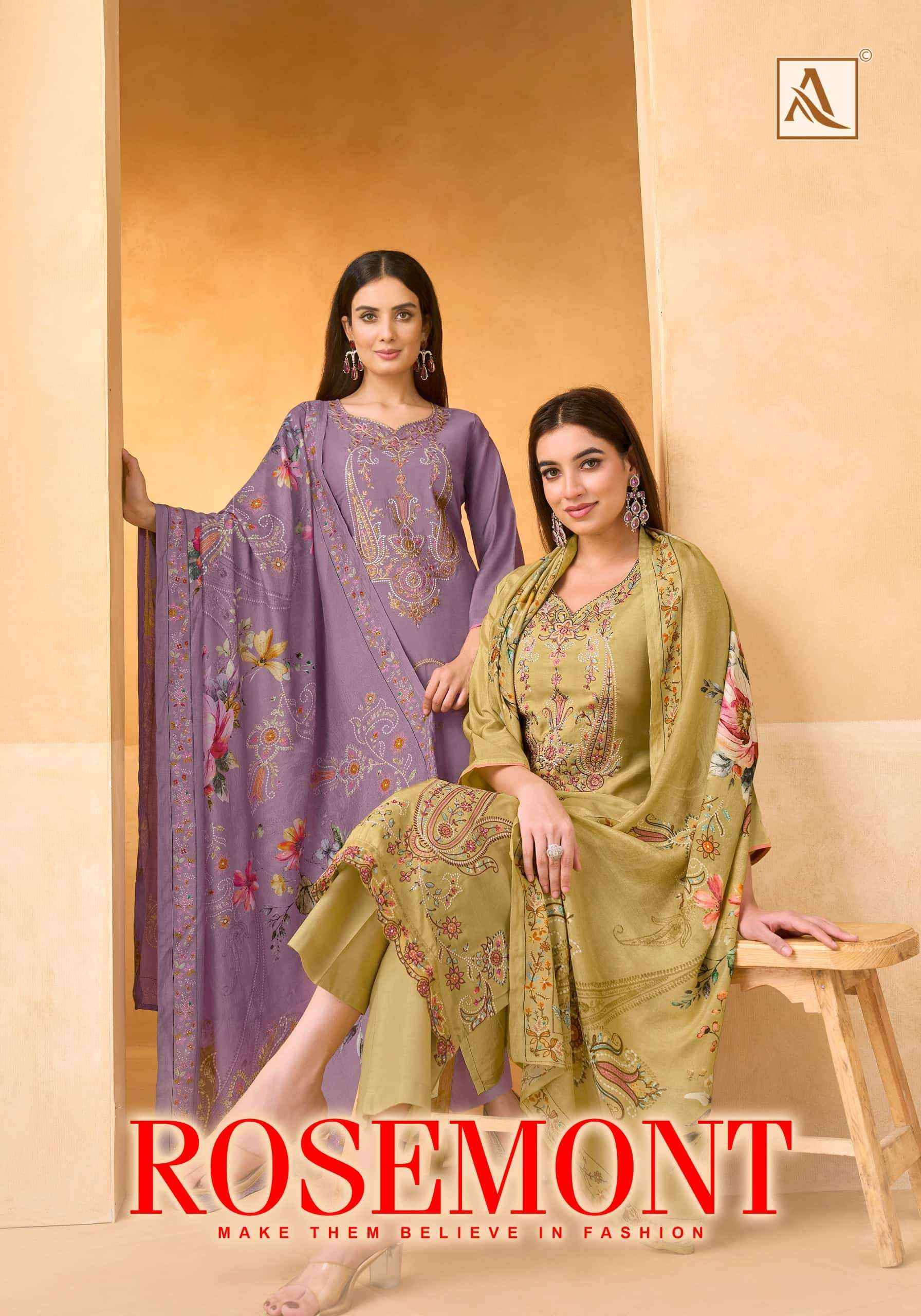 Alok Suit Rosemont Fancy Muslin Salwar Suit _ Surat Wholesale Market Price ( 6 Pcs Catalog )