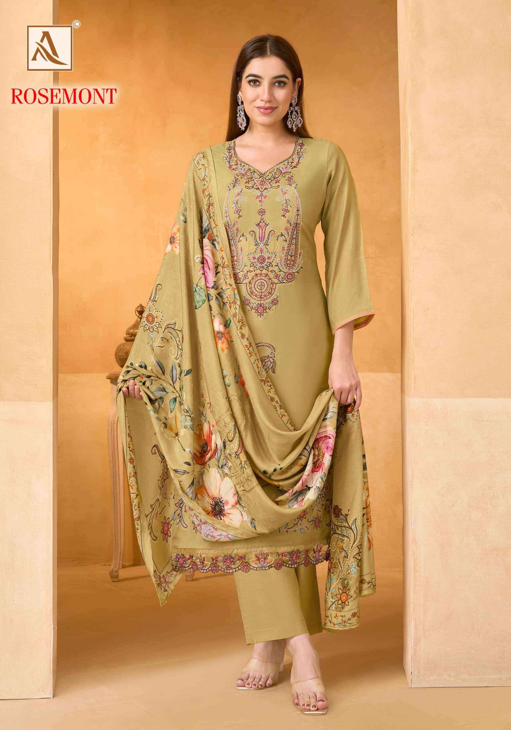 Alok Suit Rosemont Fancy Muslin Salwar Suit _ Surat Wholesale Market Price ( 6 Pcs Catalog )