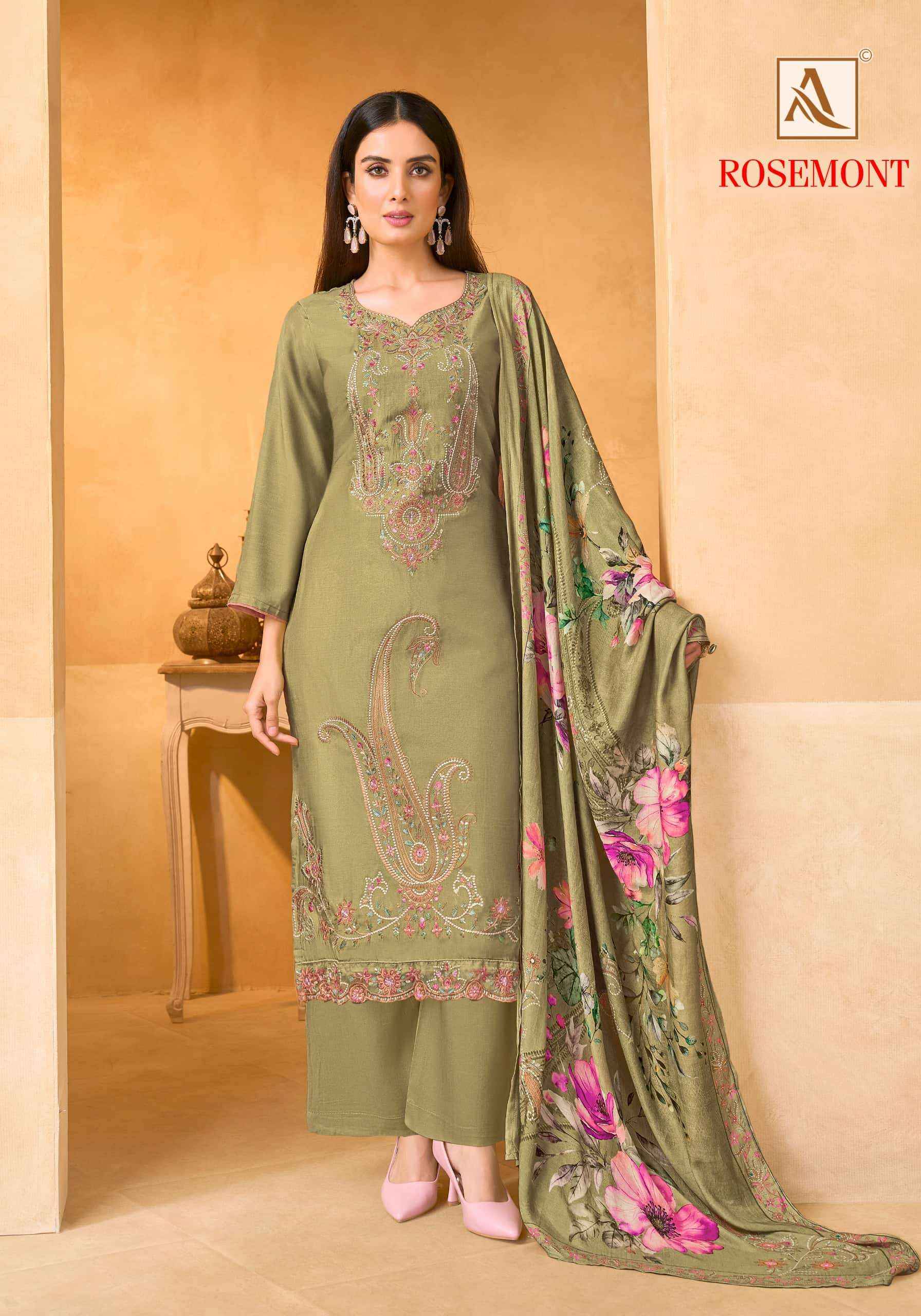 Alok Suit Rosemont Fancy Muslin Salwar Suit _ Surat Wholesale Market Price ( 6 Pcs Catalog )