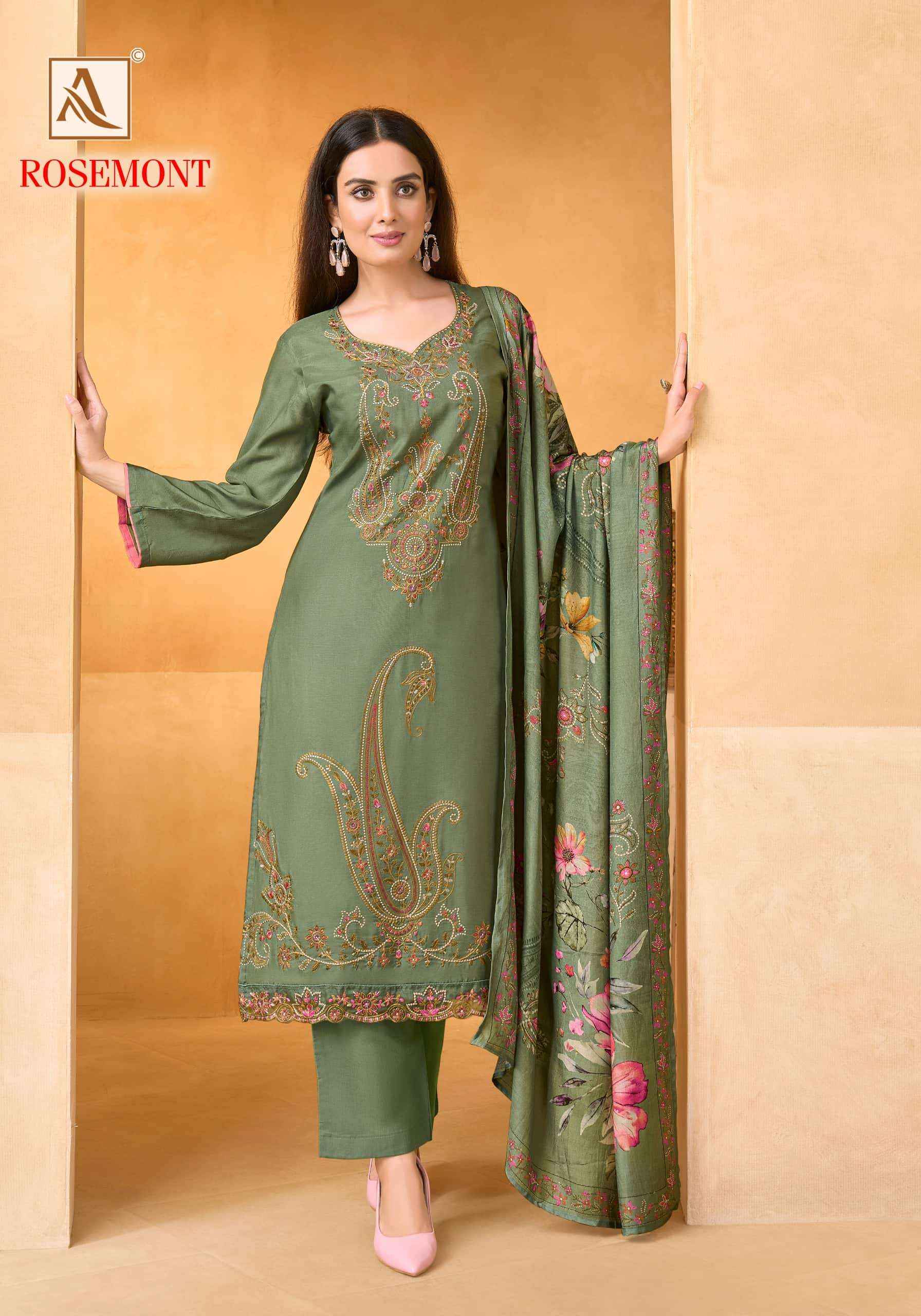 Alok Suit Rosemont Fancy Muslin Salwar Suit _ Surat Wholesale Market Price ( 6 Pcs Catalog )