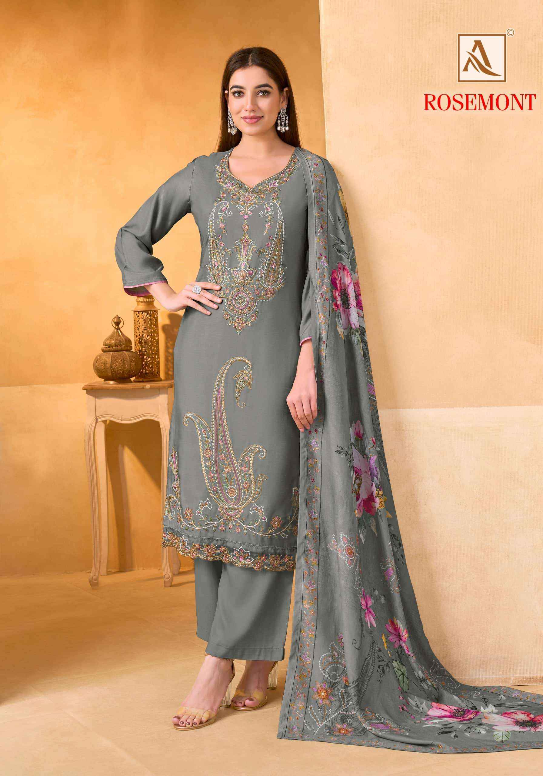 Alok Suit Rosemont Fancy Muslin Salwar Suit _ Surat Wholesale Market Price ( 6 Pcs Catalog )